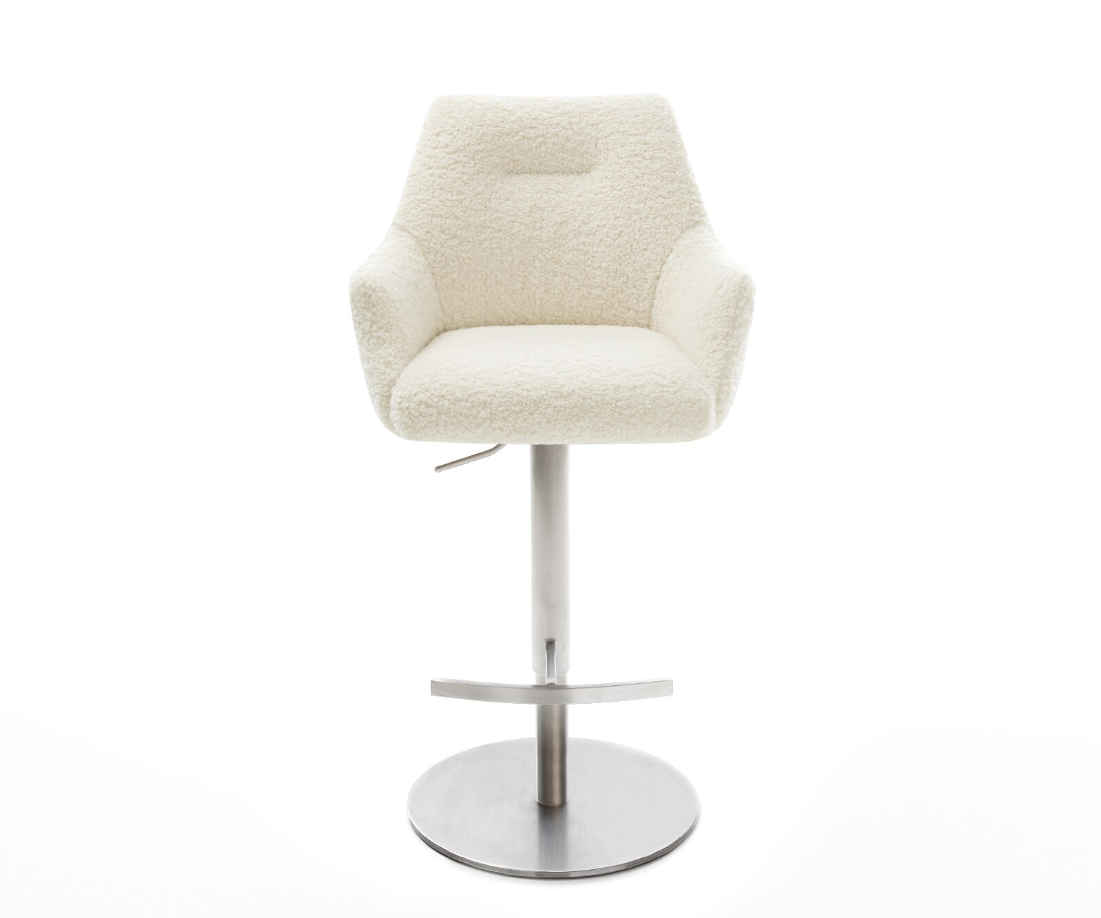 Chaise-de-bar Alja-Flex Tissu teddy Beige Pied pivotant réglable en hauteur en acier inoxydable Argent Ressort ensaché 2