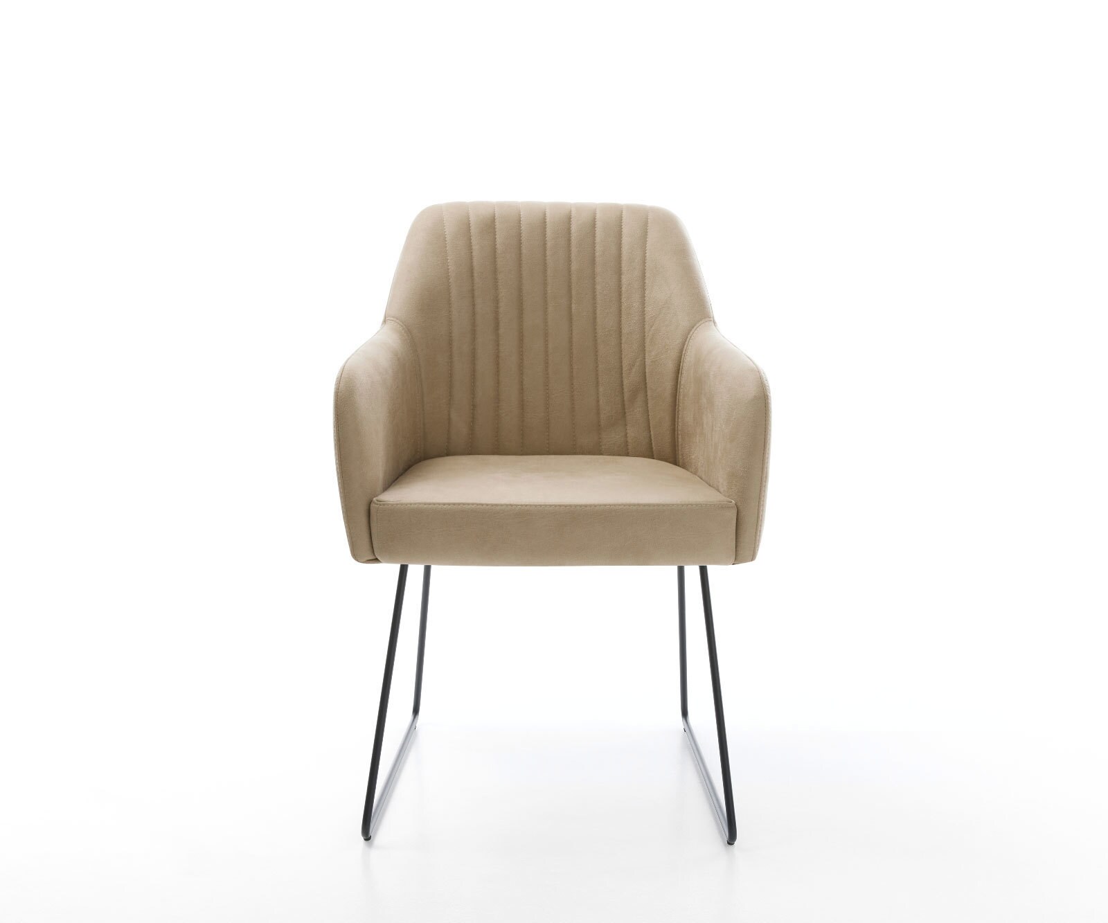 Chaise-de-salle-à-manger Greg-Flex microvelours beige vintage pied trapèze noir ressorts ensachés 1