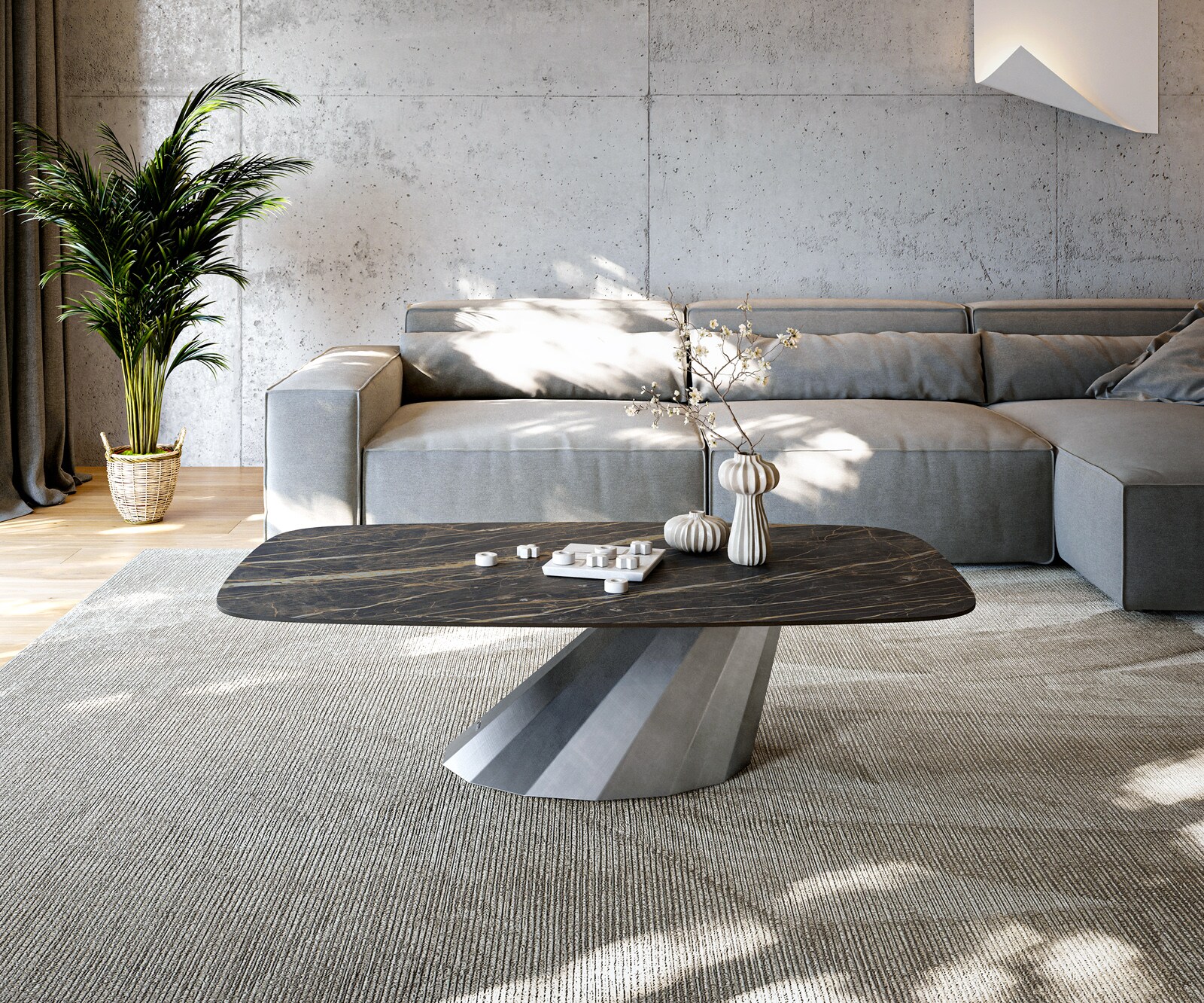 Table basse Edge Boot 140x80 cm céramique Laminam® Noir Desir brun Parabi argent métallique 1