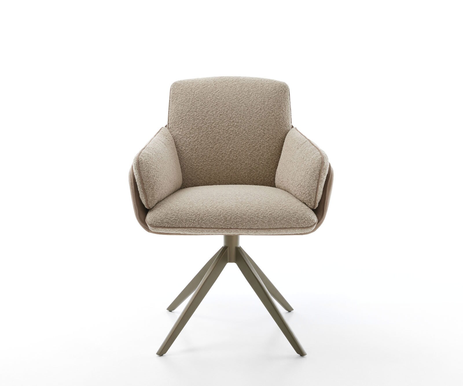 Chaise-pivotante Luan-Flex avec accoudoirs tissu mixte couleur boue pied croisé large aspect titane pivotement sur 360° 1