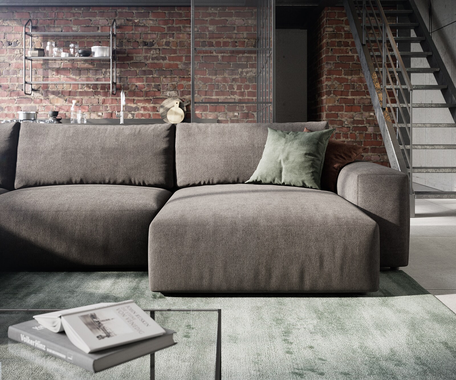 Wohnlandschaft Lanzo XL 360x260 cm Mikrofaser Khakibraun Recamiere variabel 5