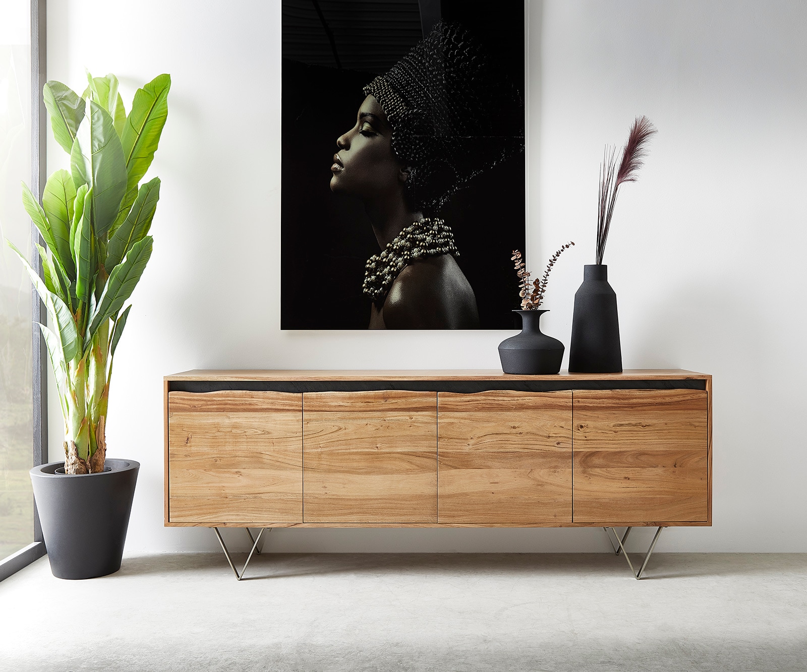 Sideboard Stonegrace 200x45 cm Akazie Natur 4 Türen Baumkante Sideboard Stonegrace 200x45 cm Akazie Natur 4 Türen Baumkante