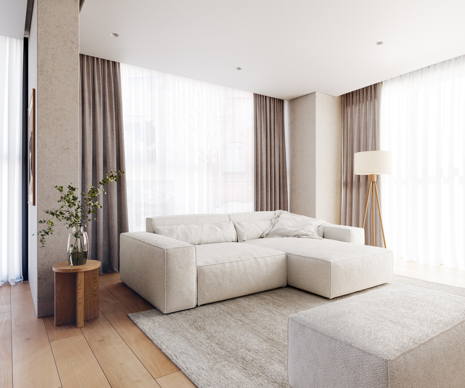 Ecksofa Sirpio XL 270x170 cm Bouclé Creme-Weiß Recamiere variabel mit Hocker 1 Ecksofa Sirpio XL 270x170 cm Bouclé Creme-Weiß Recamiere variabel mit Hocker 1