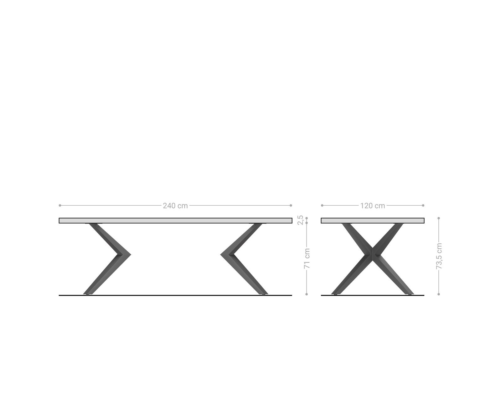 Esstisch Edge Boot 240x120x2,5-3 Eiche Natur Zenthara kantig Metall Schwarz Schweizer Kante 5