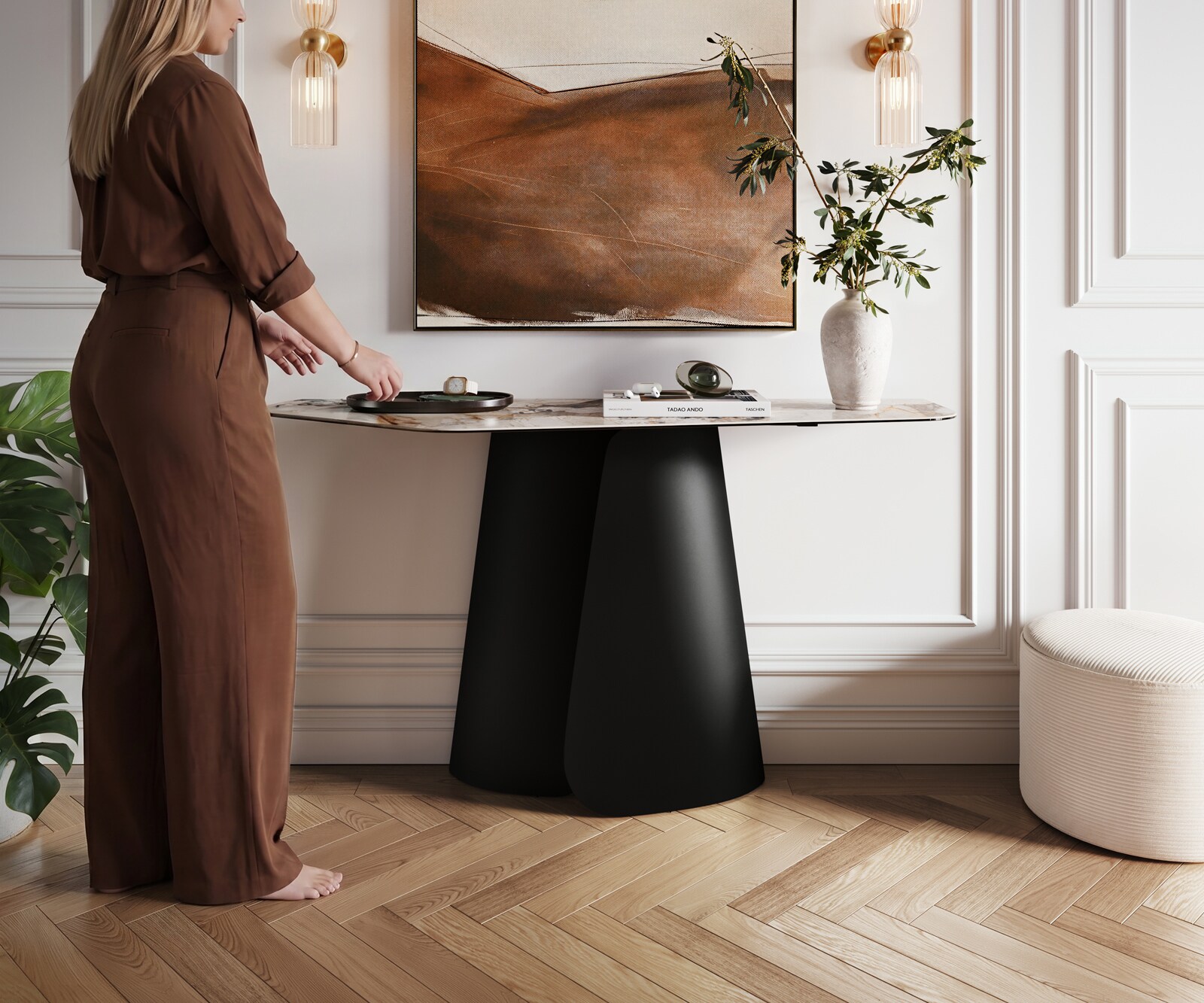 Console Edge Polygonal 140x50 cm Céramique Patagonia Poliert Livos Métal Noir 4