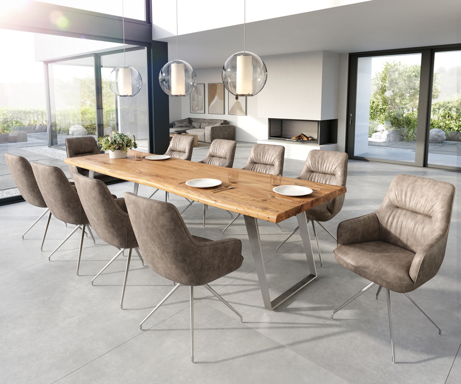 Esszimmerstuhl Zelia-Flex mit Armlehnen Mikrofaser Taupe Vintage Kreuzgestell konisch Edelstahl Taschenfederkern 3 Esszimmerstuhl Zelia-Flex mit Armlehnen Mikrofaser Taupe Vintage Kreuzgestell konisch Edelstahl Taschenfederkern 3