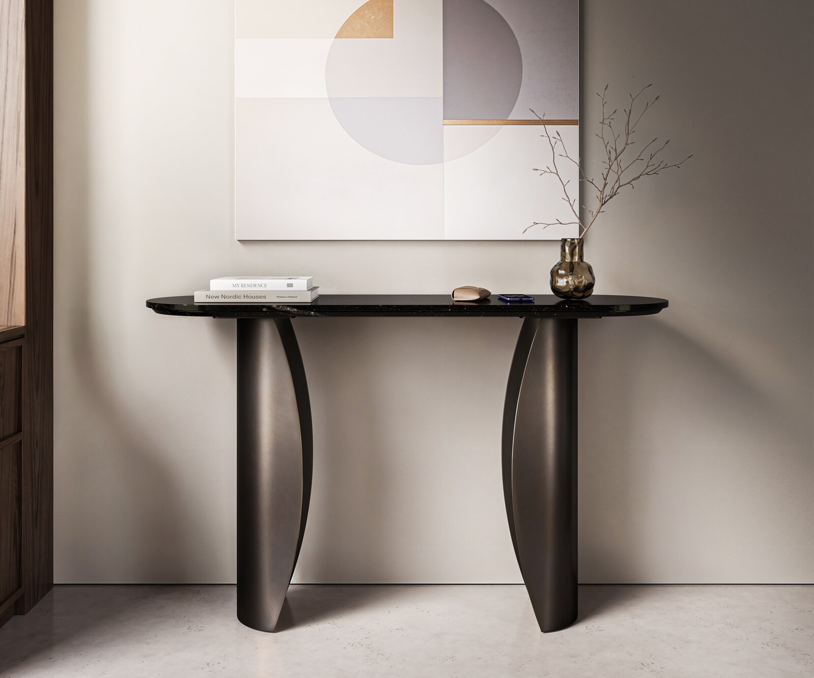 Konsolentisch Solena 135x40 cm Marmor Schwarz Silber Metall Black Antique 1
