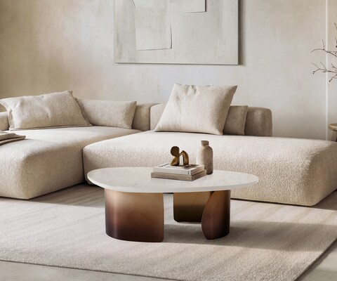 Table basse Marvello 100x50 cm marbre blanc métal Gold Ombre