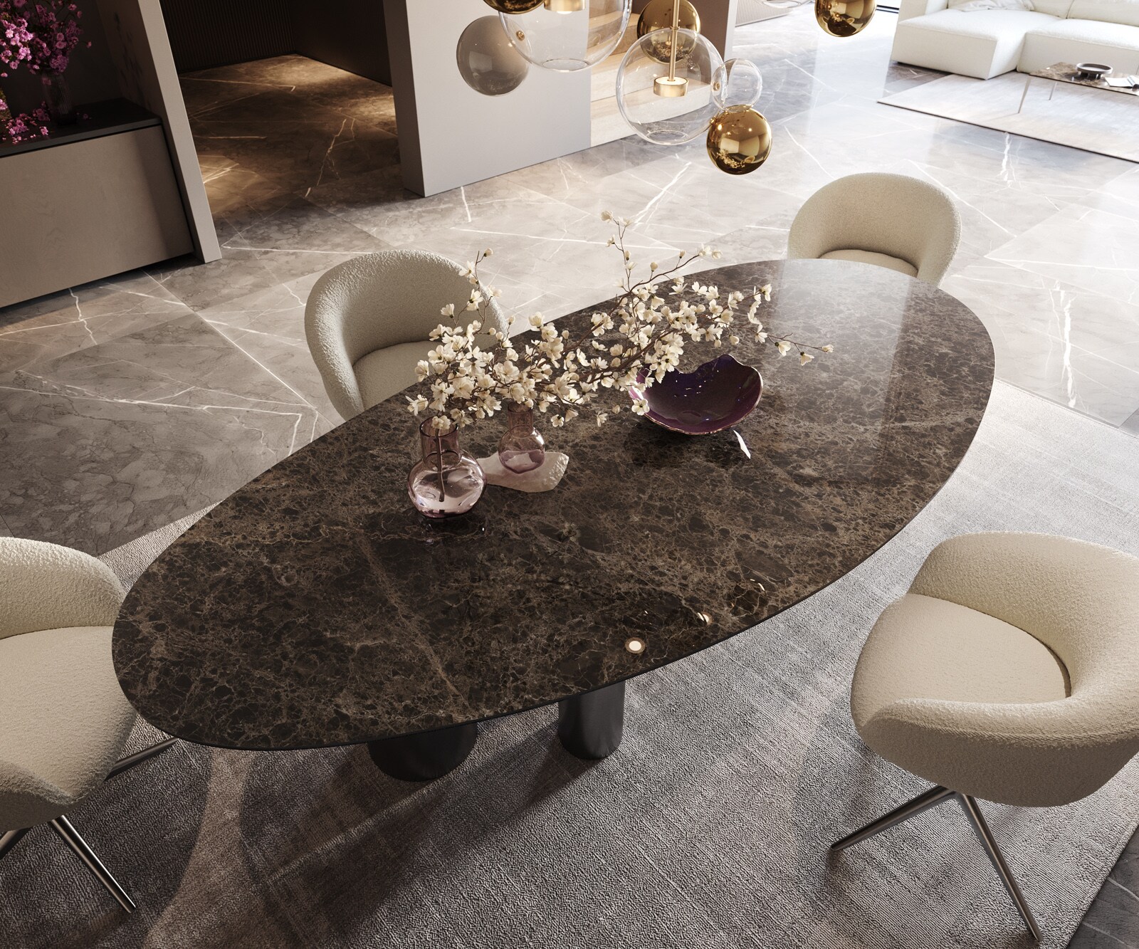 Table de salle à manger Edge Ovale Céramique Emperador Extra Lucidato Brun foncé 280x130 Troa Acier inoxydable Graphite 4