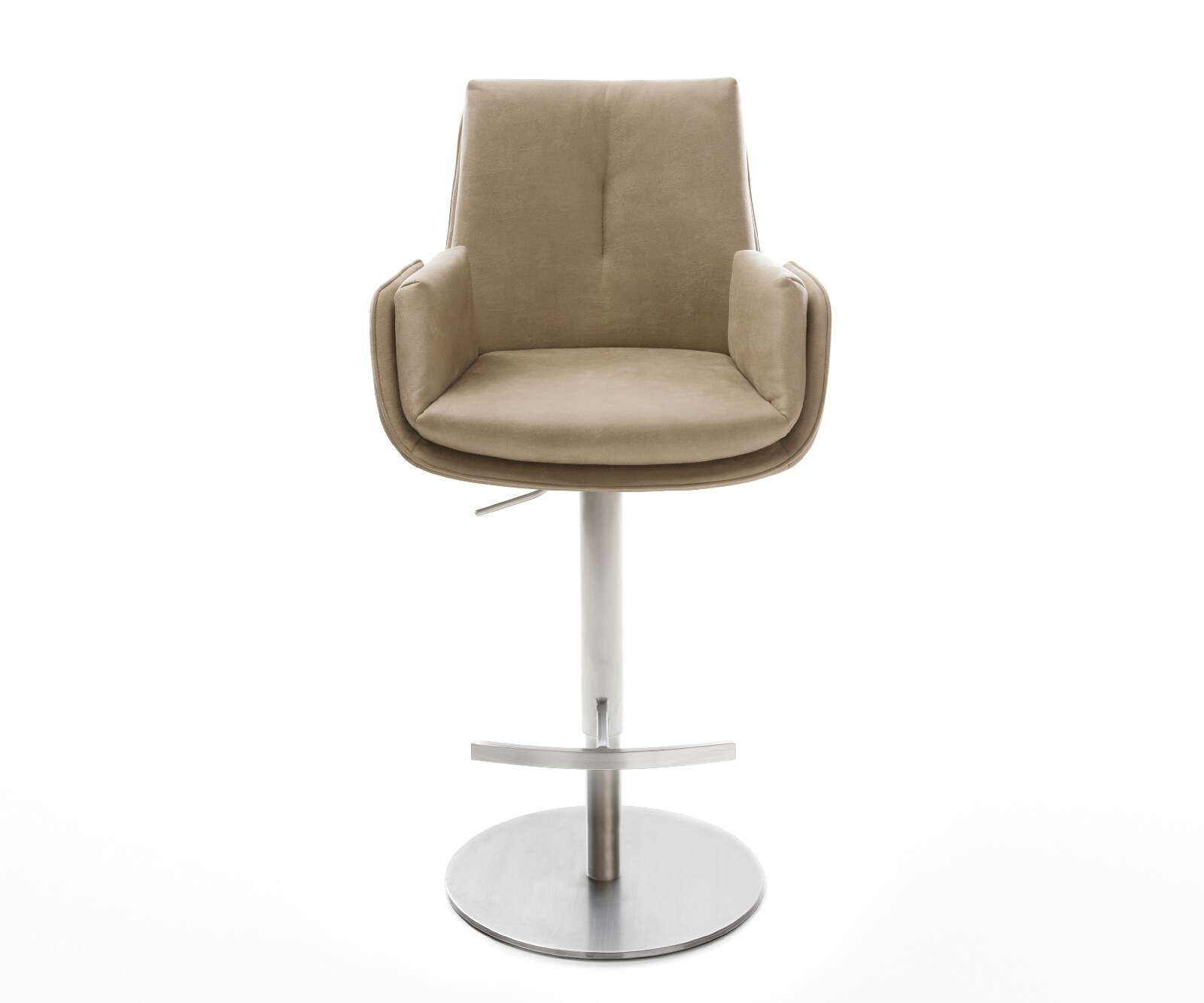 Chaise-de-bar Clea-Flex Microfibre Beige vintage Pied pivotant réglable en hauteur en acier inoxydable Argent 2