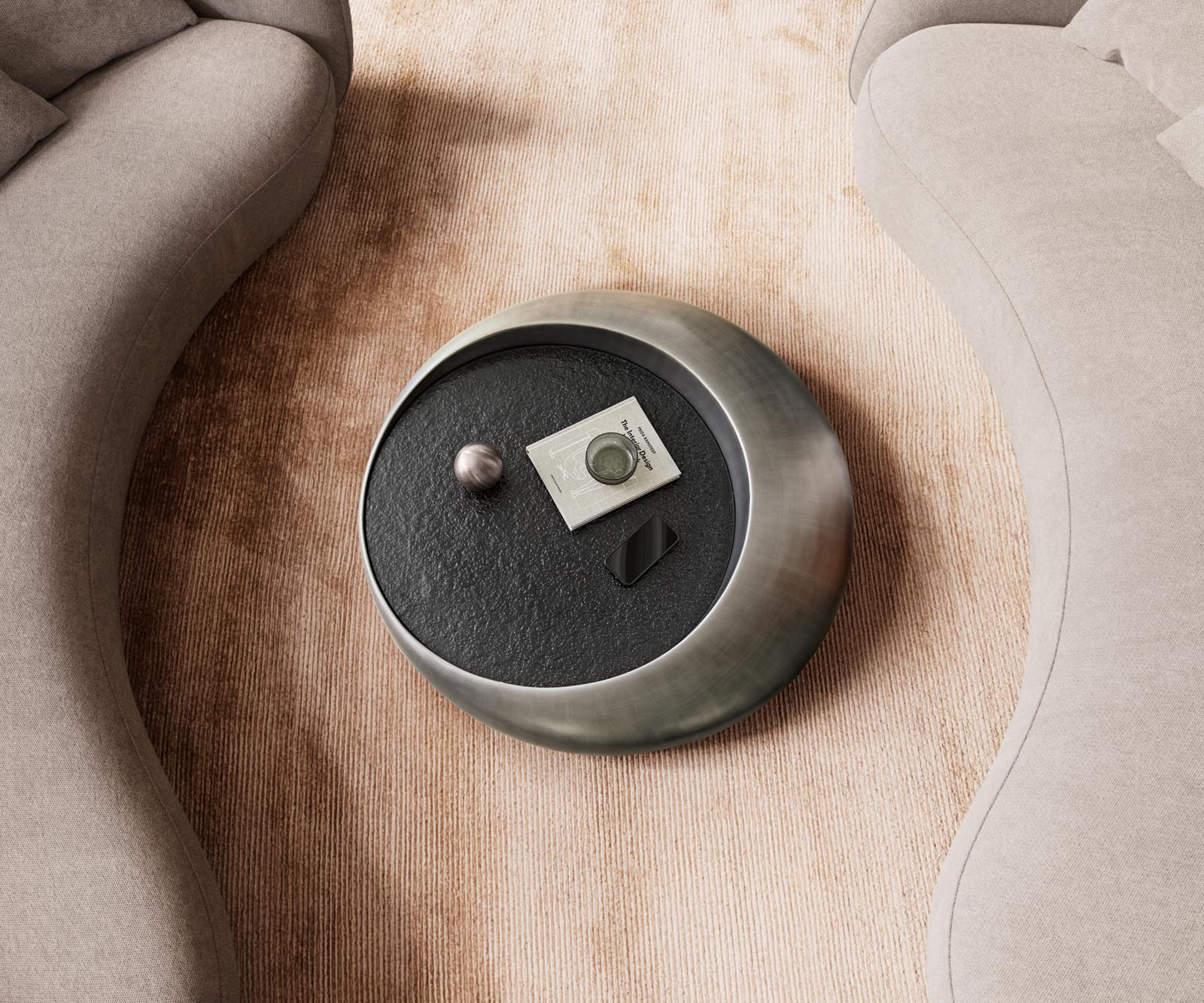 Couchtisch Blaise 100x100 cm Metallic Silber mit Reliefglas Grau 3 Couchtisch Blaise 100x100 cm Metallic Silber mit Reliefglas Grau 3