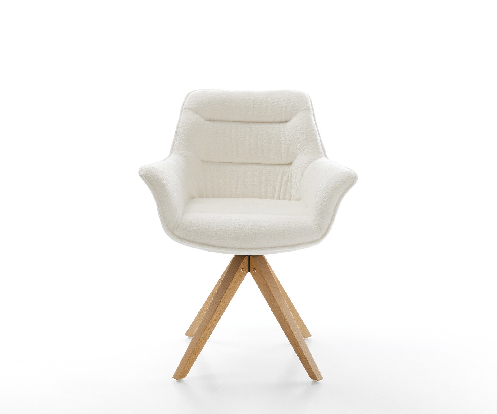 Drehstuhl Kaira-Flex Bouclé Soft Beige Holzgestell kantig Natur 180° drehbar 1