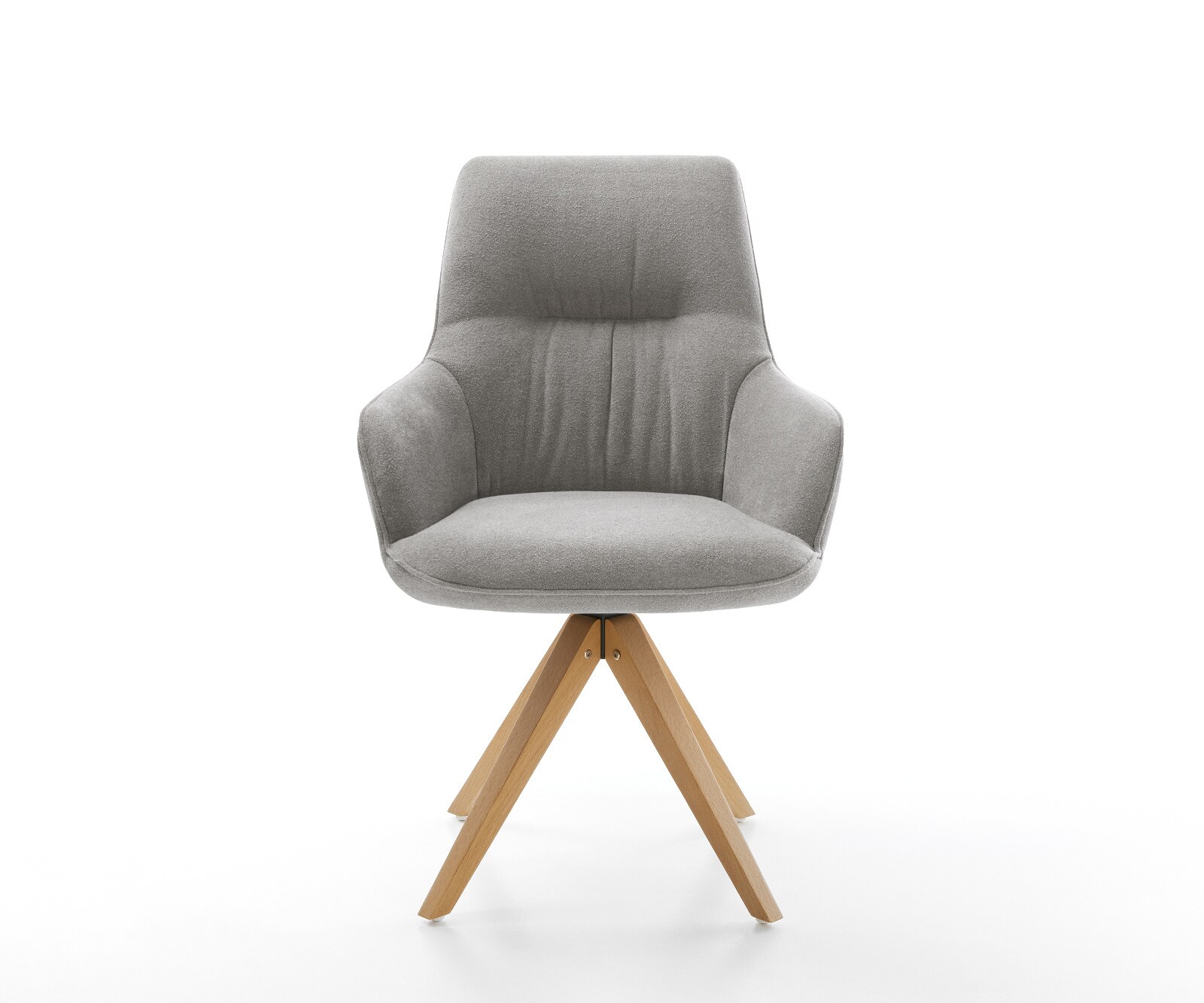 Chaise-pivotante Zelia-Flex avec accoudoirs tissu structuré doux gris pied en bois angulaire naturel pivotement sur 180° resorts ensachés 1