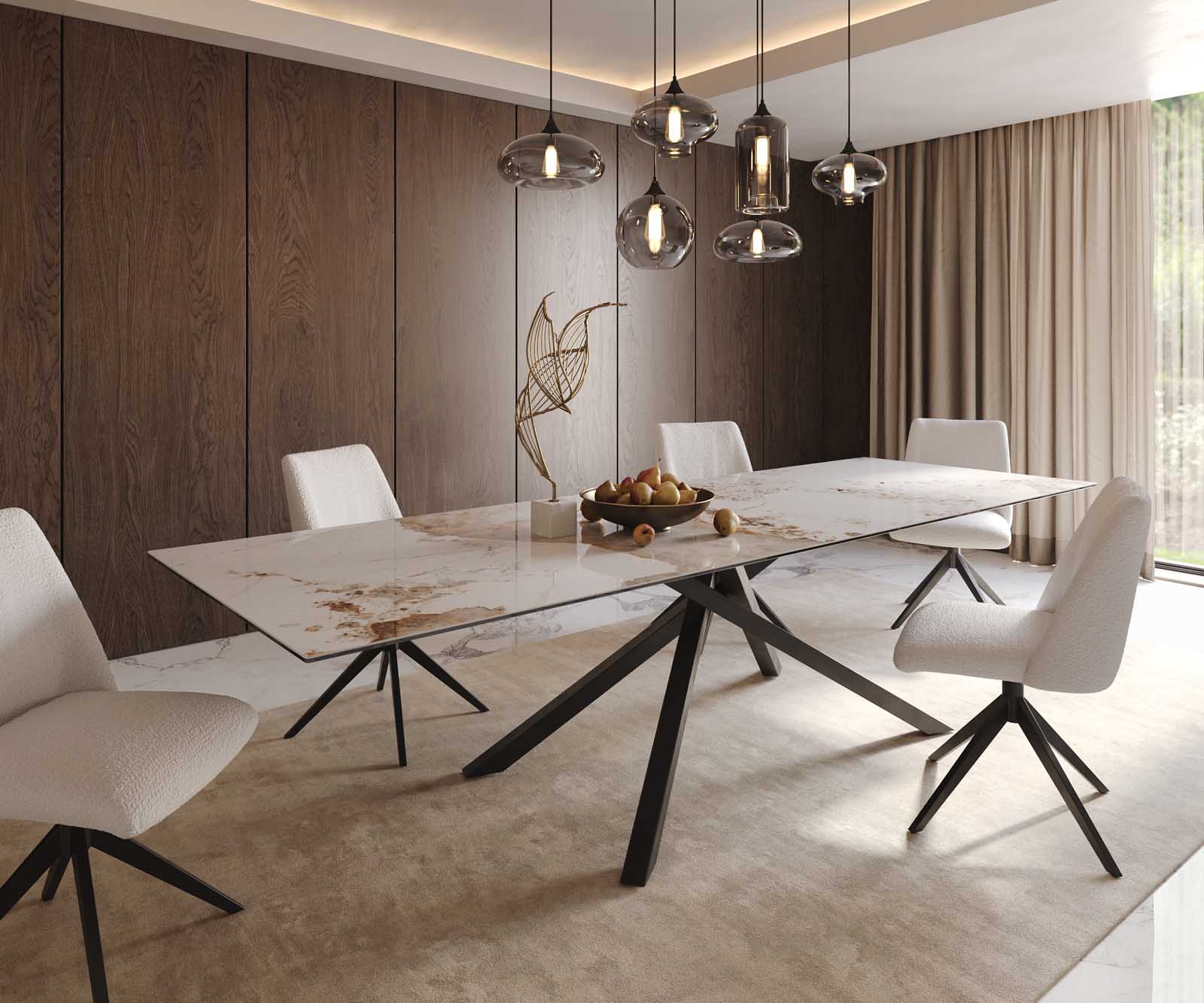 Esstisch Edge 300x100 Keramik Minas Melange Weiß-Beige Kreuzgestell Rechteck Schwarz Esstisch Edge 300x100 Keramik Minas Melange Weiß-Beige Kreuzgestell Rechteck Schwarz