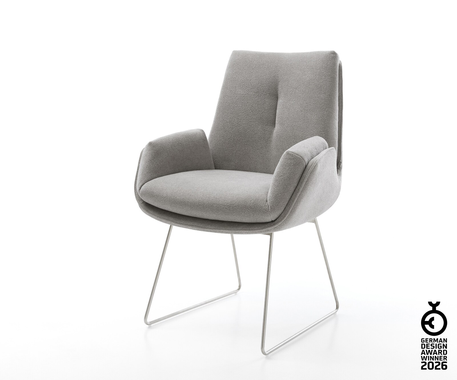 Chaise-de-salle-à-manger Clea-Flex tissu structuré doux gris pied trapèze acier inoxydable