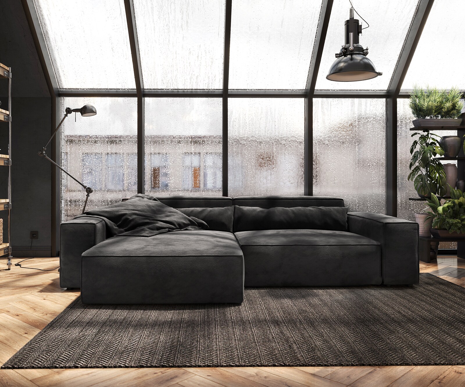 Ecksofa Sirpio XL 270x170 cm Mikrofaser Schwarz Recamiere variabel 1
