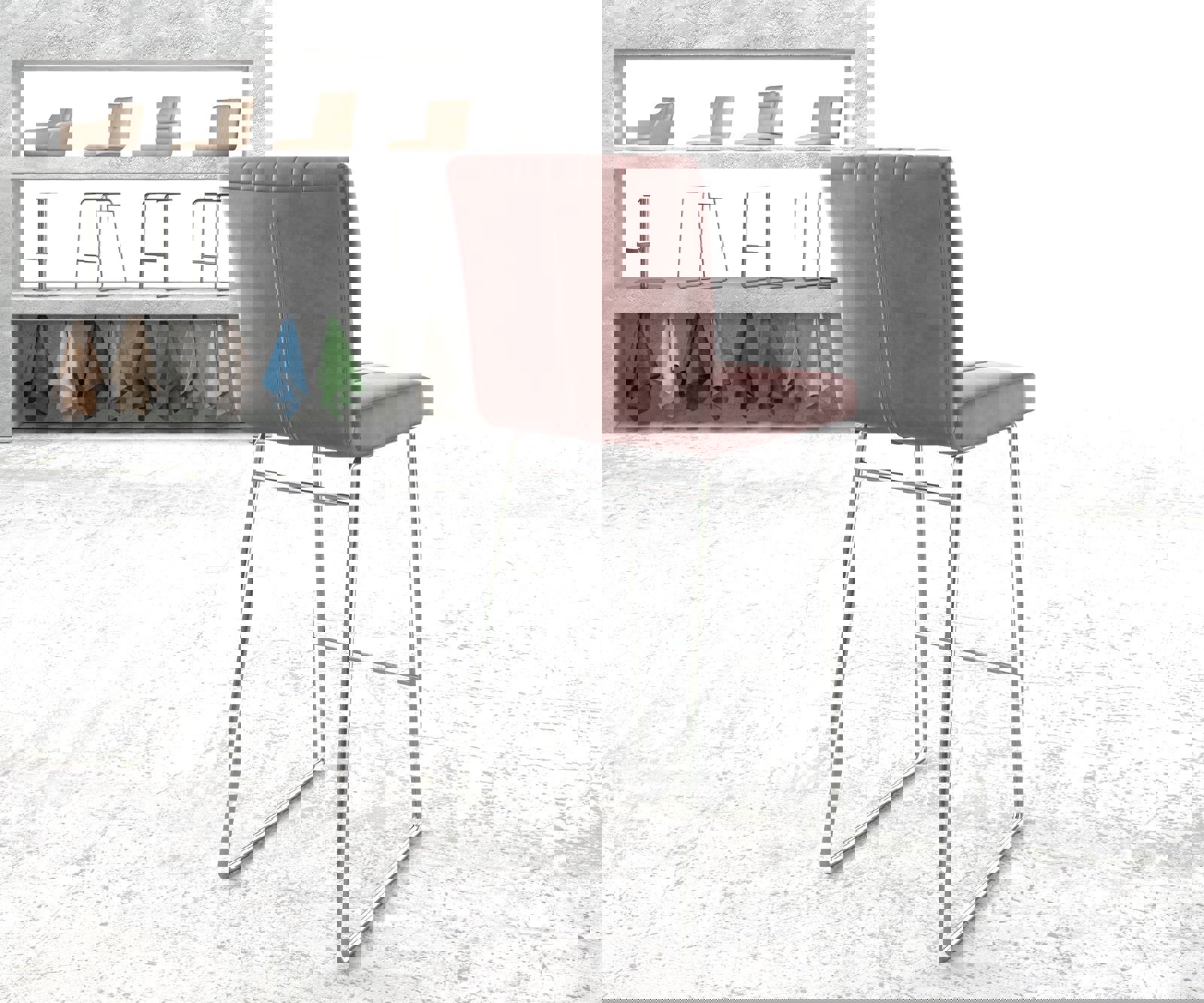 Barstuhl Luiga-Flex Samt Rosé Kufengestell Edelstahl 2 Barstuhl Luiga-Flex Samt Rosé Kufengestell Edelstahl 2