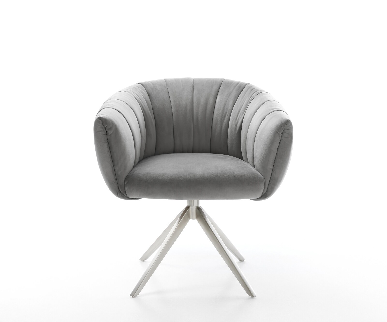 Chaise-pivotante Jada-Flex velours gris pied croisé large acier inoxydable brossé pivotement sur 360° fonction bascule ressorts ensachés 1