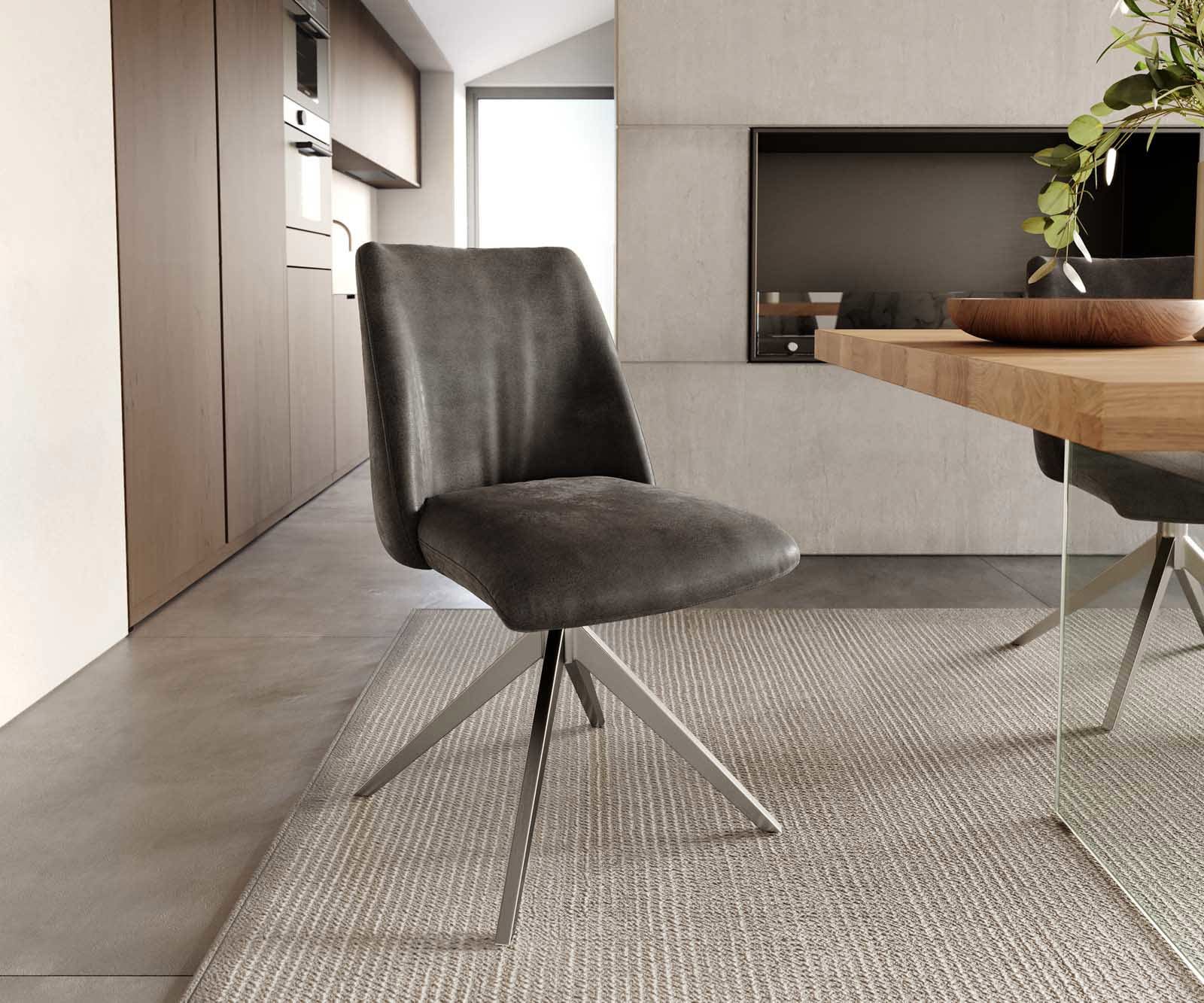 Drehstuhl Elso-Flex Mikrofaser Anthrazit Vintage Kreuzgestell breit Edelstahl 360° drehbar Taschenfederkern Drehstuhl Elso-Flex Mikrofaser Anthrazit Vintage Kreuzgestell breit Edelstahl 360° drehbar Taschenfederkern