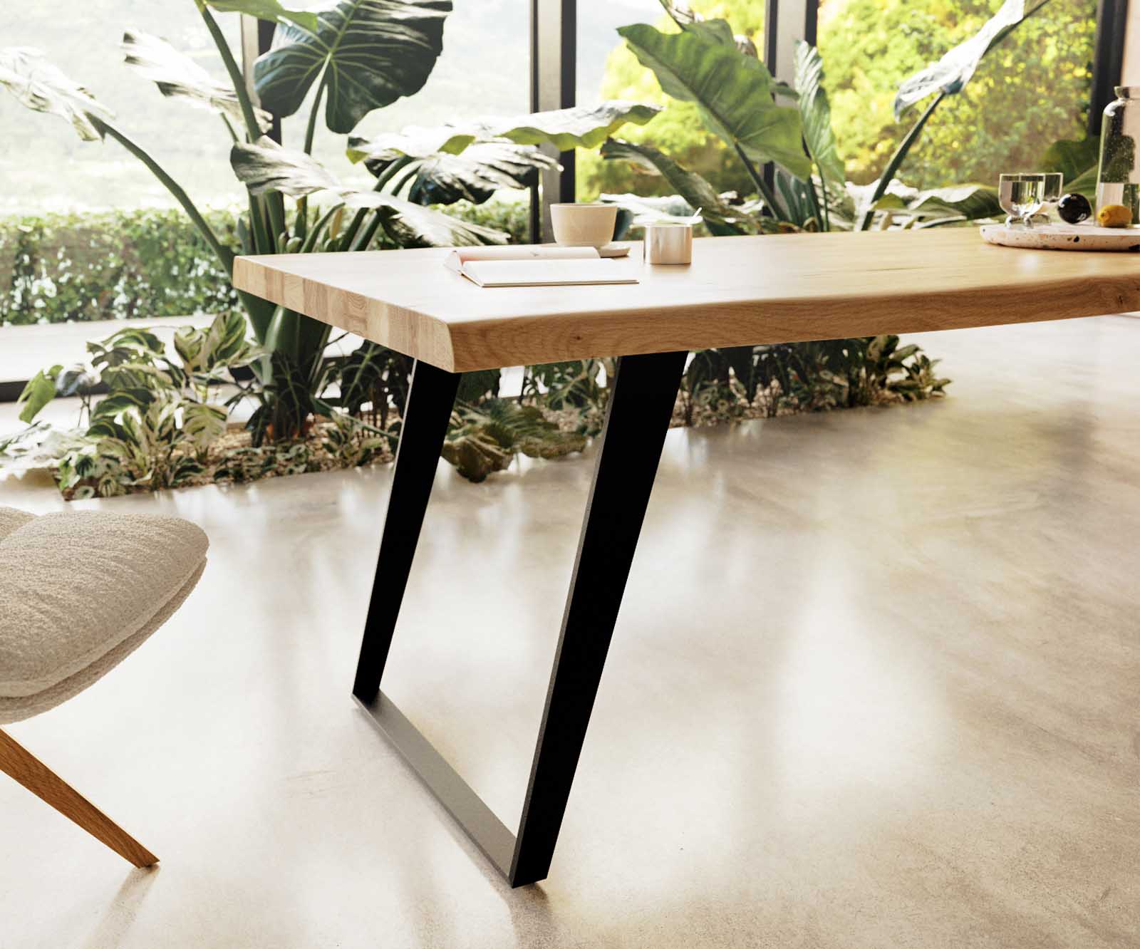 Esstisch Edge 300x100 Eiche Natur Metall Schräg Schwarz Live-Edge 4 Esstisch Edge 300x100 Eiche Natur Metall Schräg Schwarz Live-Edge 4