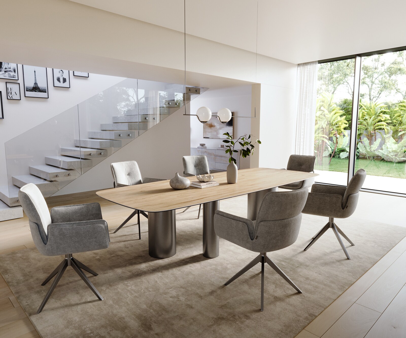 Esstisch Edge Boot 300x120 cm Keramik Laminam® Sabbia Eichefarbig Troa Edelstahl Graphit 5