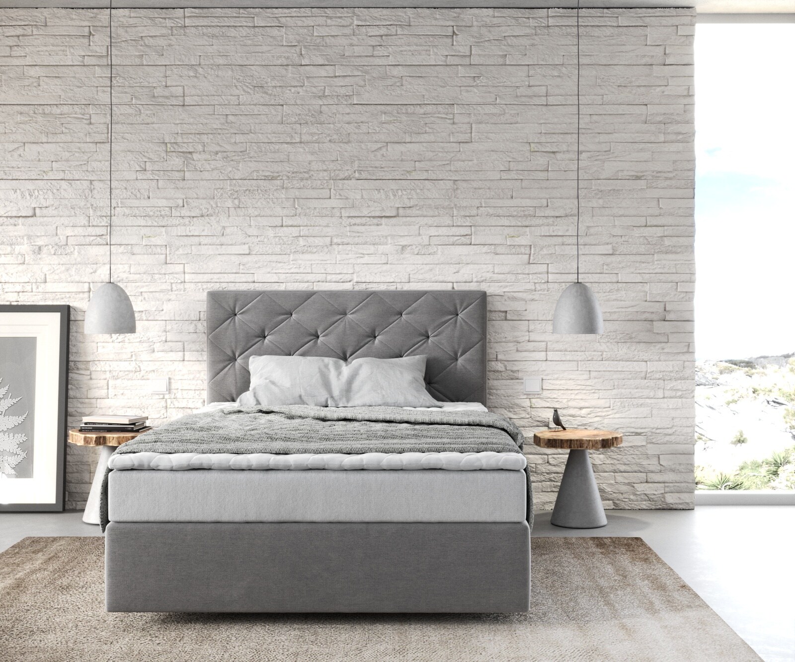 Boxspringbett Dream-Great 120x200 cm Mikrofaser Grau mit Matratze und Topper 1