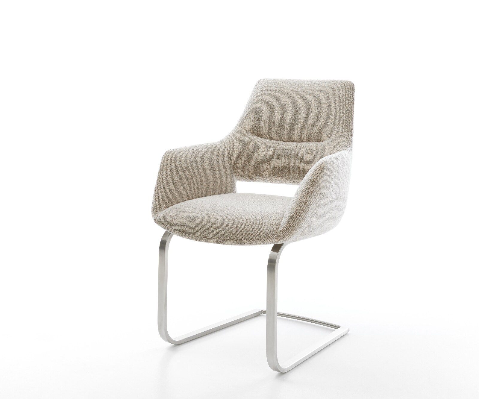 Freischwinger Yago-Flex mit Armlehnen Webstoff Soft Beige Freischwinger flach Edelstahl Taschenfederkern 1