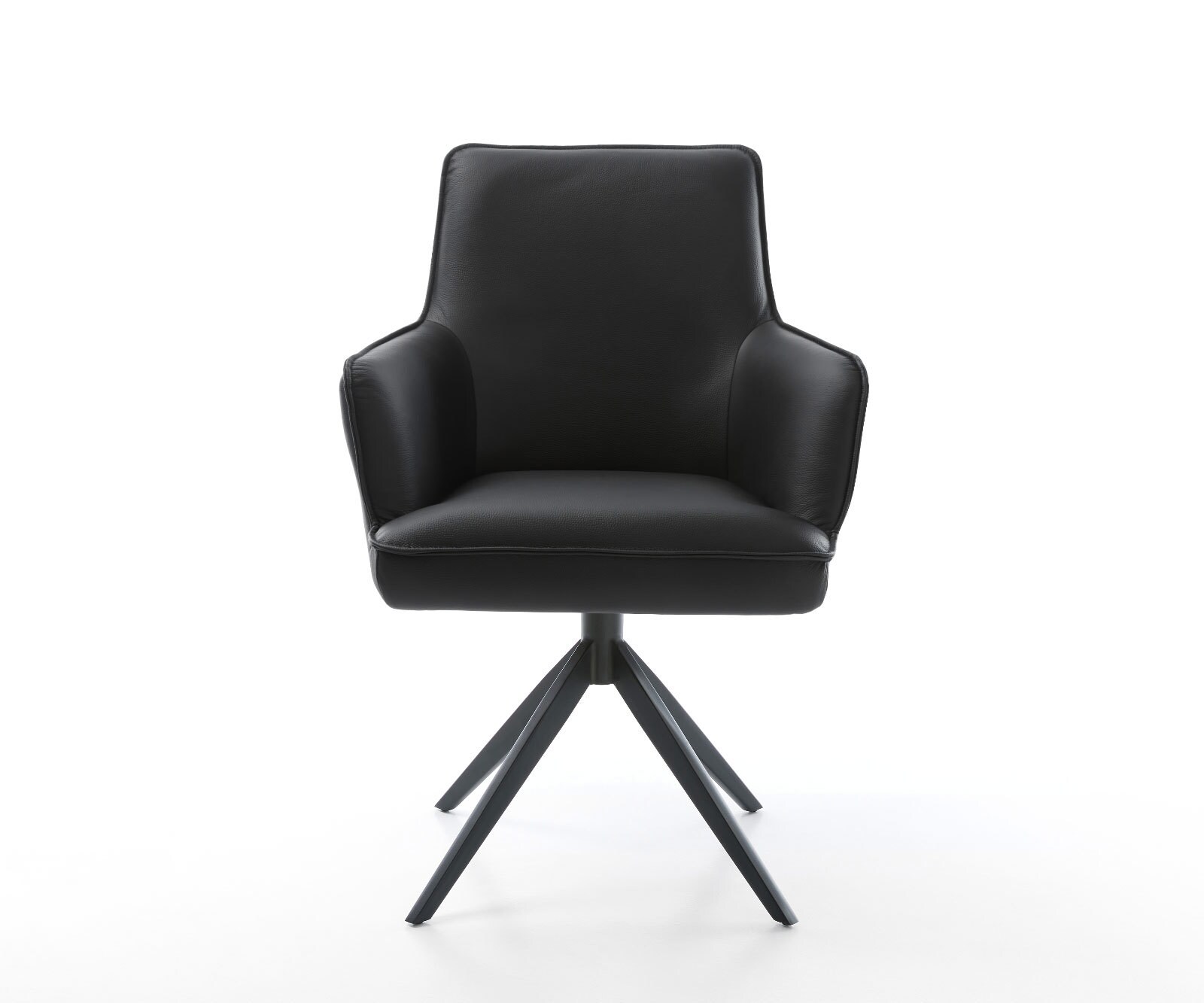 Drehstuhl Heira-Flex mit Armlehnen Echt-Leder Schwarz Kreuzgestell breit Schwarz 360° drehbar Wippfunktion Taschenfederkern 1