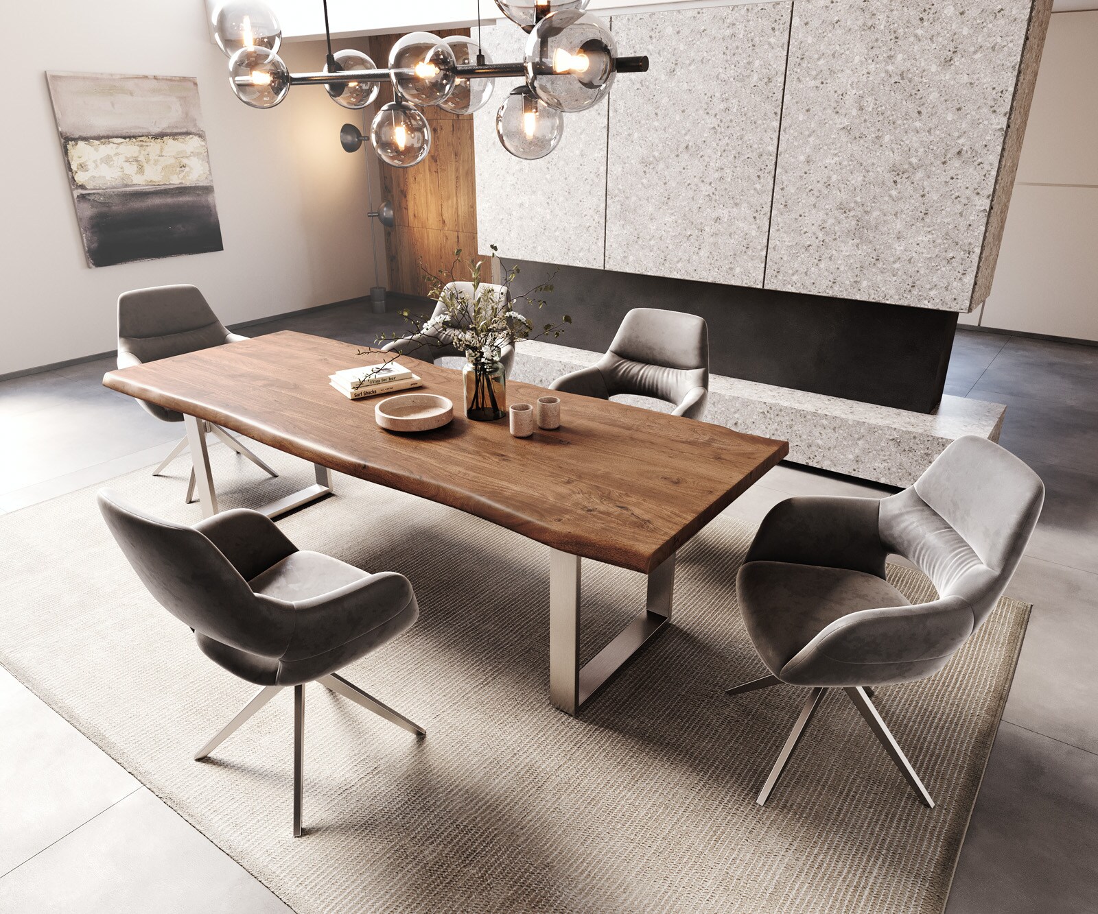 Esstisch Edge 260x100 XL Akazie Braun Edelstahl Schmal Live-Edge 6