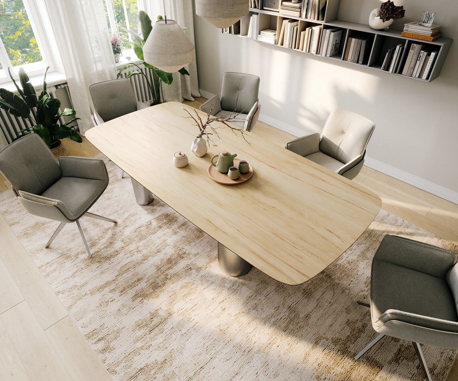 Esstisch Edge Boot 260x120 cm Keramik Laminam® Sabbia Eichefarbig Pilier Edelstahl gebürstet 3