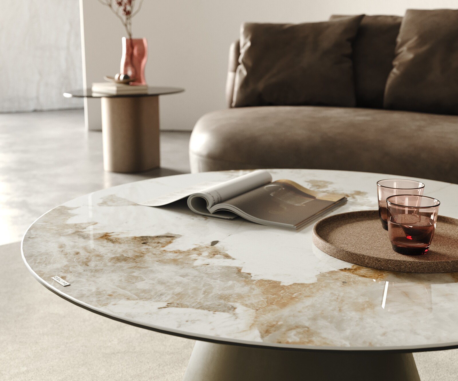 Table basse Edge rond 100x100 cm céramique Minas Melange finition effet titane 5