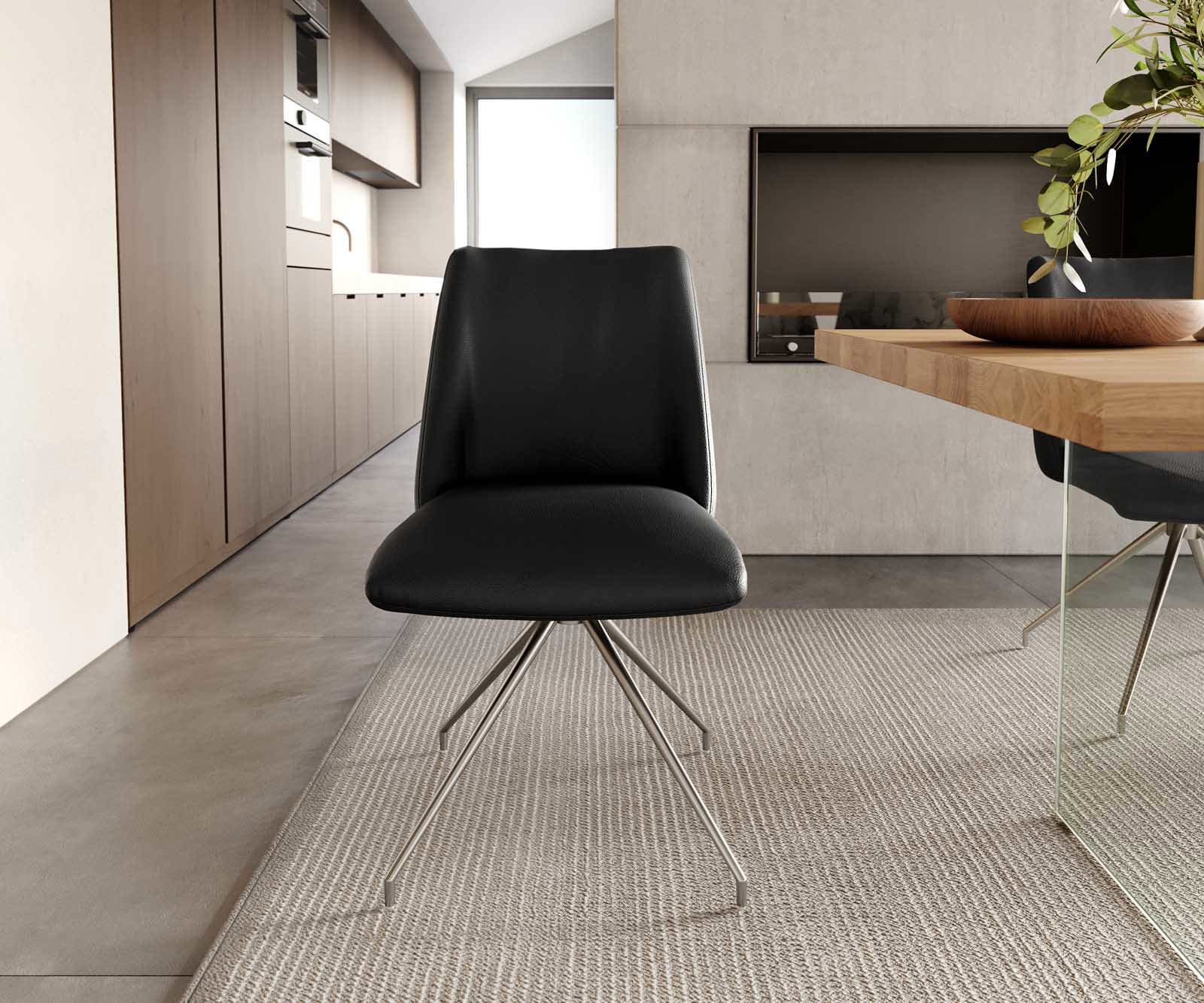 Drehstuhl Elso-Flex Echt-Leder Schwarz Kreuzgestell konisch Edelstahl 180° drehbar Taschenfederkern 1 Drehstuhl Elso-Flex Echt-Leder Schwarz Kreuzgestell konisch Edelstahl 180° drehbar Taschenfederkern 1