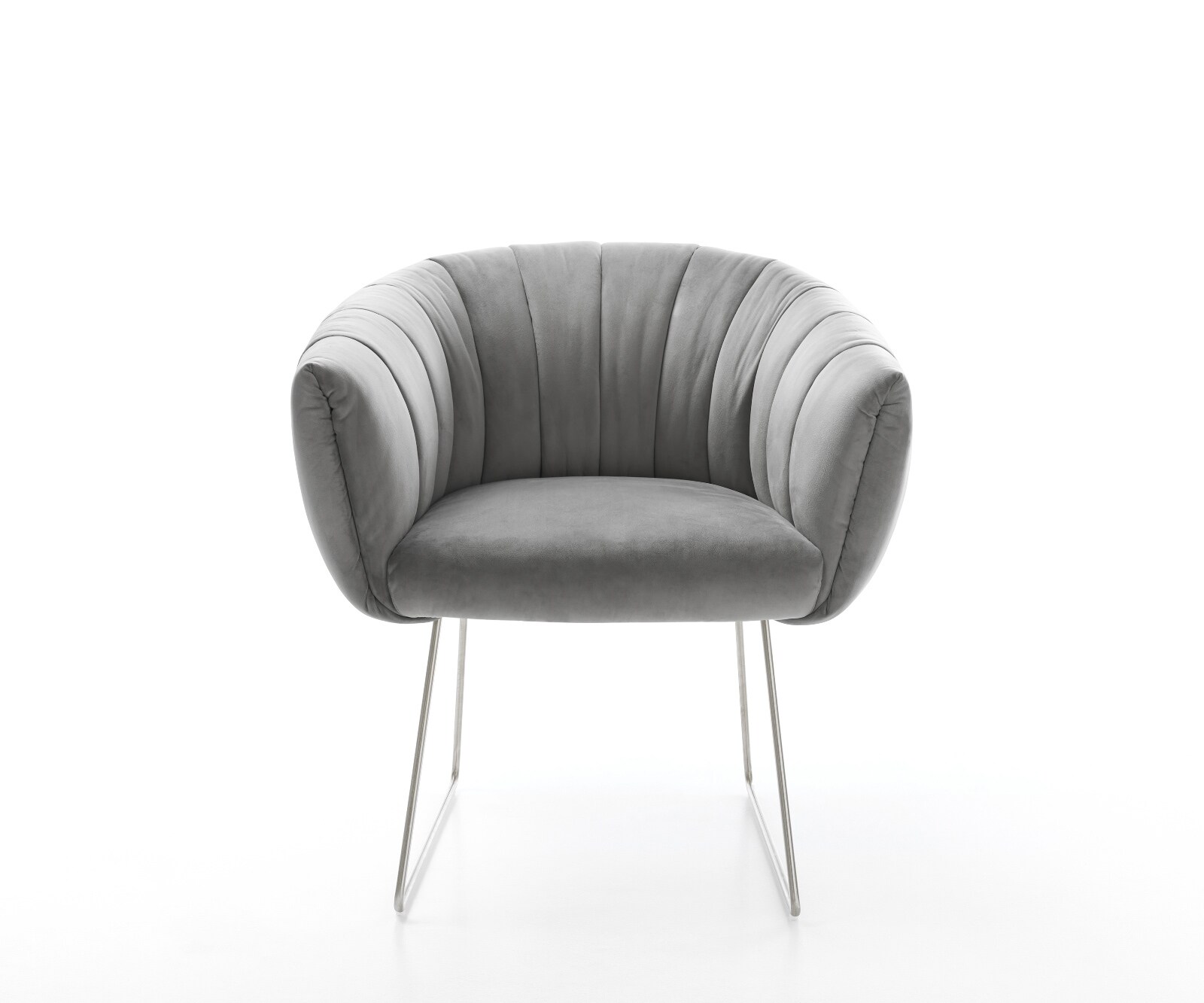 Esszimmerstuhl Jada-Flex Samt Grau Kufengestell Edelstahl Taschenfederkern 1