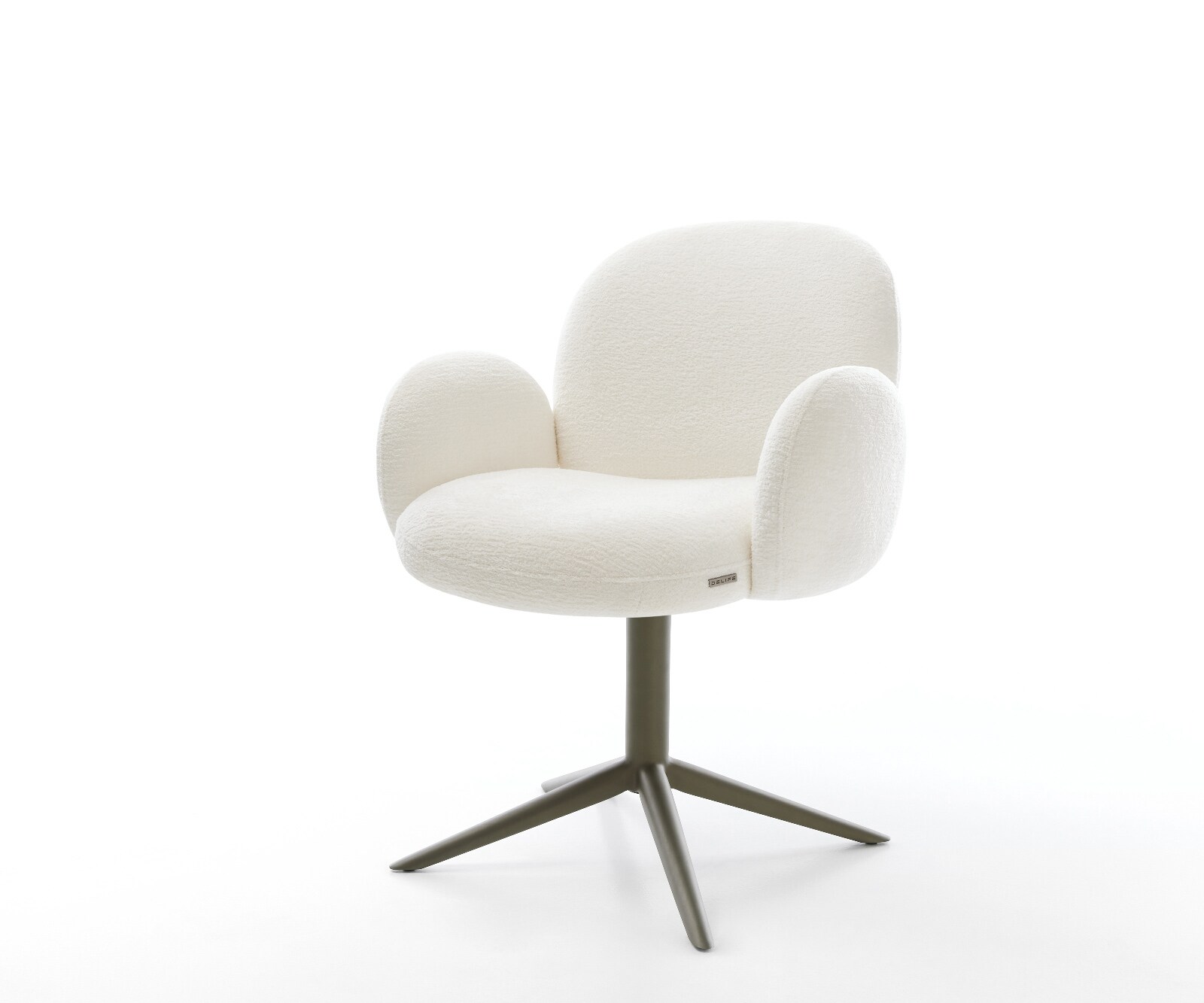 Drehstuhl Nube-Flex mit Armlehnen Bouclé Soft Beige Fußkreuz Effektfinish Titan 360° drehbar Wippfunktion Taschenfederkern 1