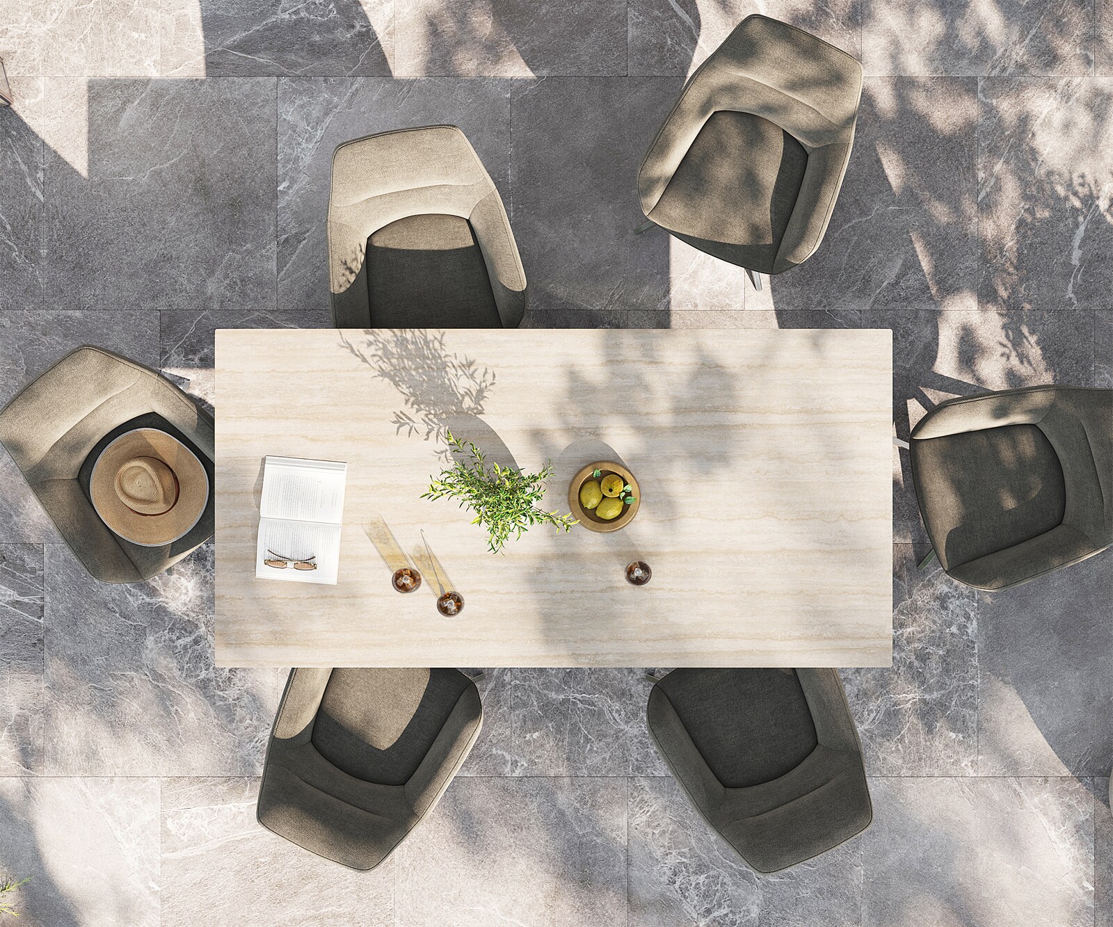 Table d’extérieur Edge 200x100 cm céramique Laminam® Travertino Bianco blanc crème piètement croisé rectangulaire en acier inoxydable 4