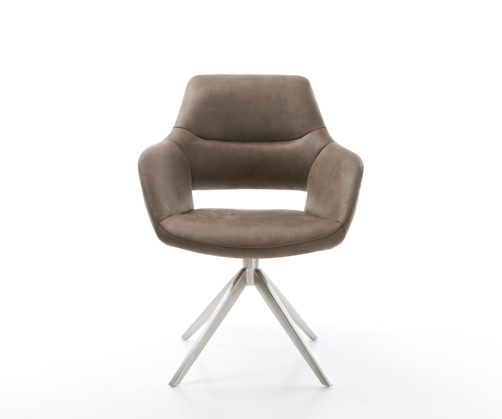Drehstuhl Yago-Flex mit Armlehnen Mikrofaser Taupe Vintage Kreuzgestell breit Edelstahl 360° drehbar Wippfunktion Taschenfederkern 1