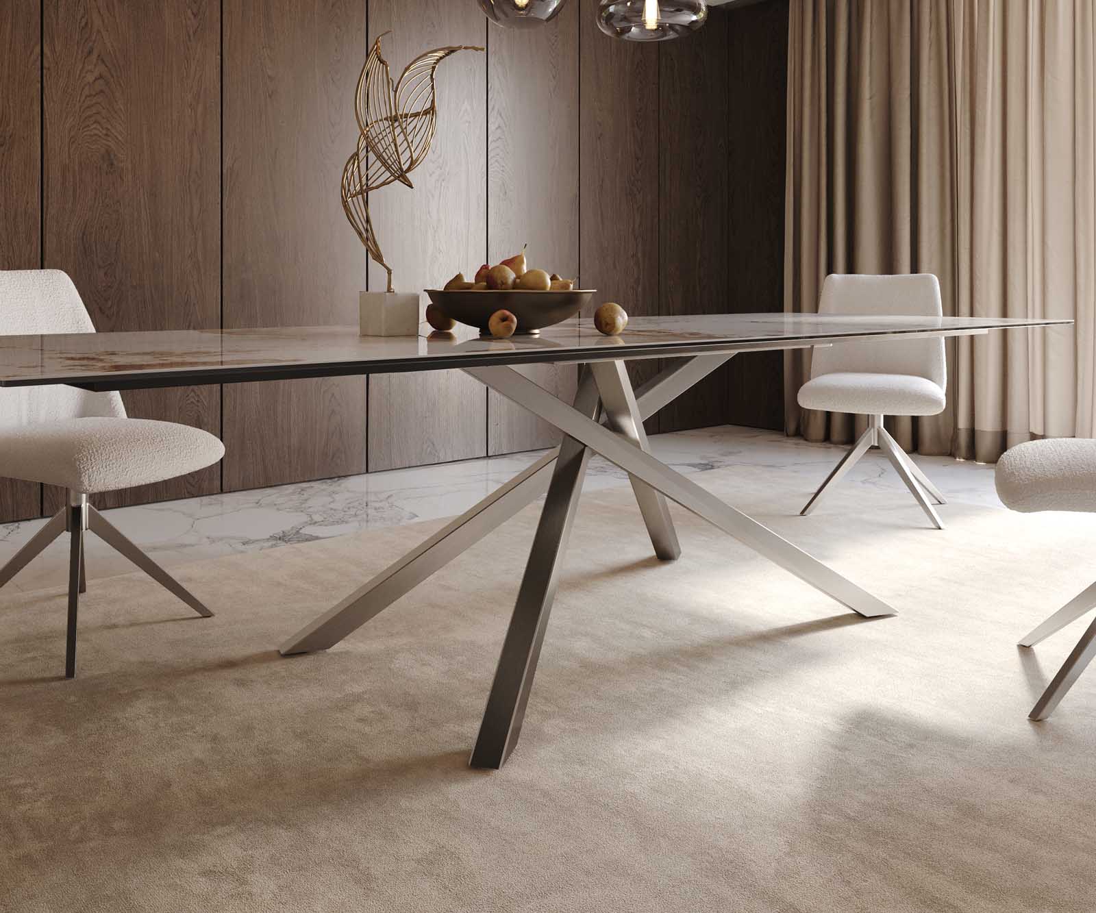 Esstisch Edge 300x100 Keramik Minas Melange Weiß-Beige Kreuzgestell Rechteck Edelstahl 6 Esstisch Edge 300x100 Keramik Minas Melange Weiß-Beige Kreuzgestell Rechteck Edelstahl 6