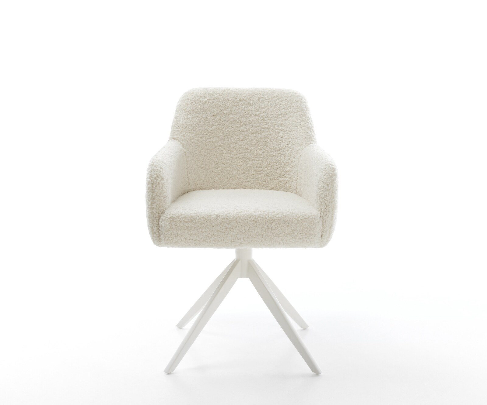 Drehstuhl Greg-Flex Teddystoff Beige Kreuzgestell breit Weiß 360° drehbar Wippfunktion Taschenfederkern 1