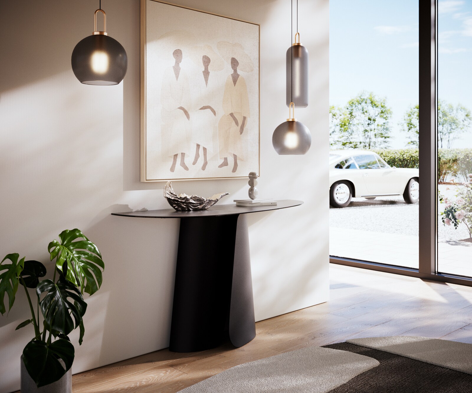 Konsolentisch Edge Oval 140x40 cm Keramik Beton Grau Livos Metall Schwarz 6