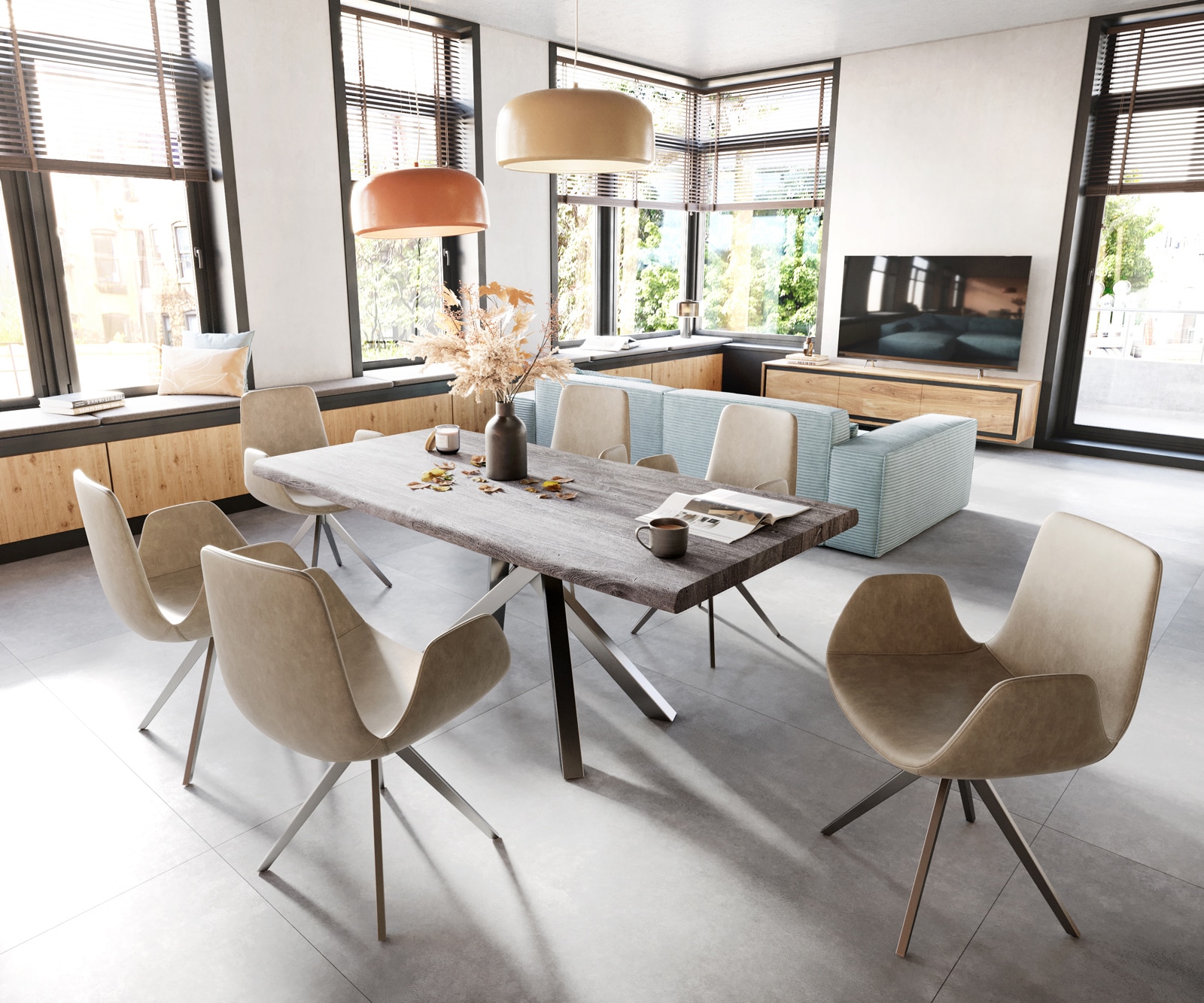 Esszimmerstuhl Ilia-Flex mit Armlehnen Mikrofaser Beige Vintage Kreuzgestell kantig Edelstahl 3 Esszimmerstuhl Ilia-Flex mit Armlehnen Mikrofaser Beige Vintage Kreuzgestell kantig Edelstahl 3