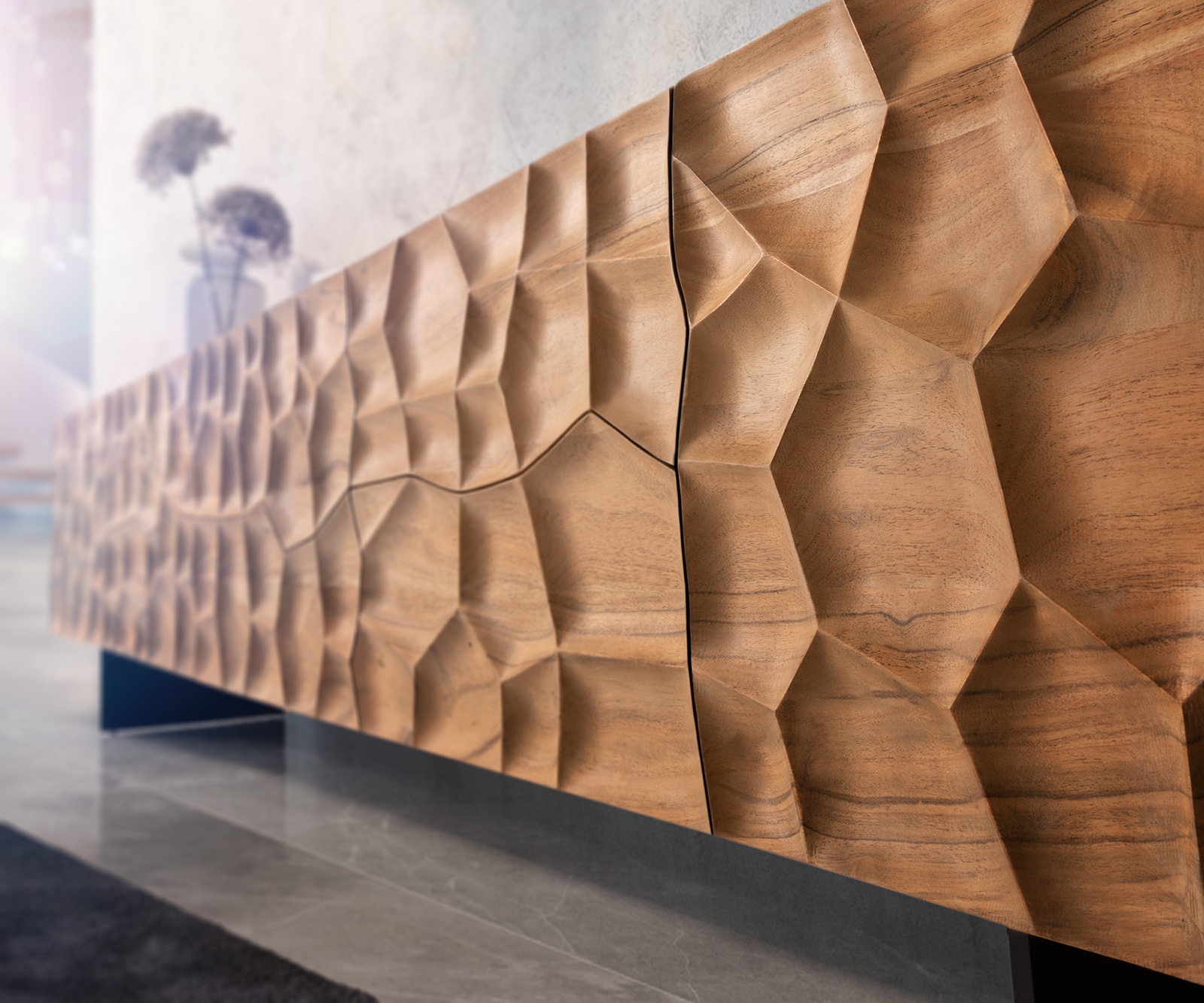 Lowboard Solu 260 cm Akazie Natur 2 Türen 6 Schübe Fuß schwebend Metall Schwarz 3D-Front 3 Lowboard Solu 260 cm Akazie Natur 2 Türen 6 Schübe Fuß schwebend Metall Schwarz 3D-Front 3