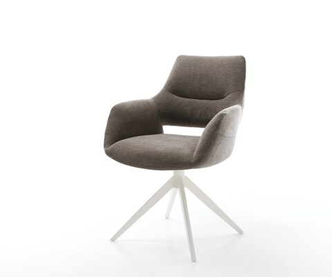 Drehstuhl Yago-Flex mit Armlehnen Strukturstoff Soft Taupe Kreuzgestell breit Weiß 360° drehbar Wippfunktion Taschenfederkern