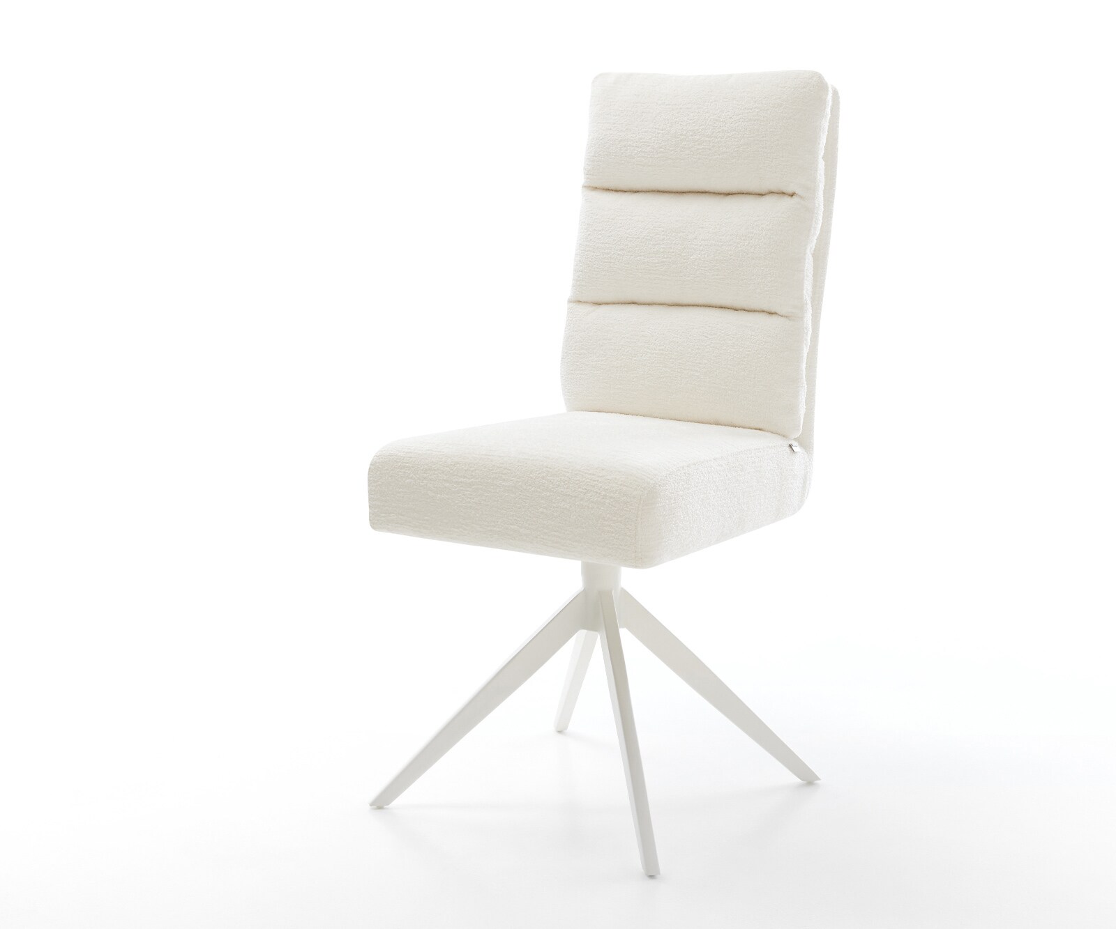 Drehstuhl Pela-Flex Bouclé Soft Beige Kreuzgestell breit Weiß 360° drehbar Wippfunktion Taschenfederkern