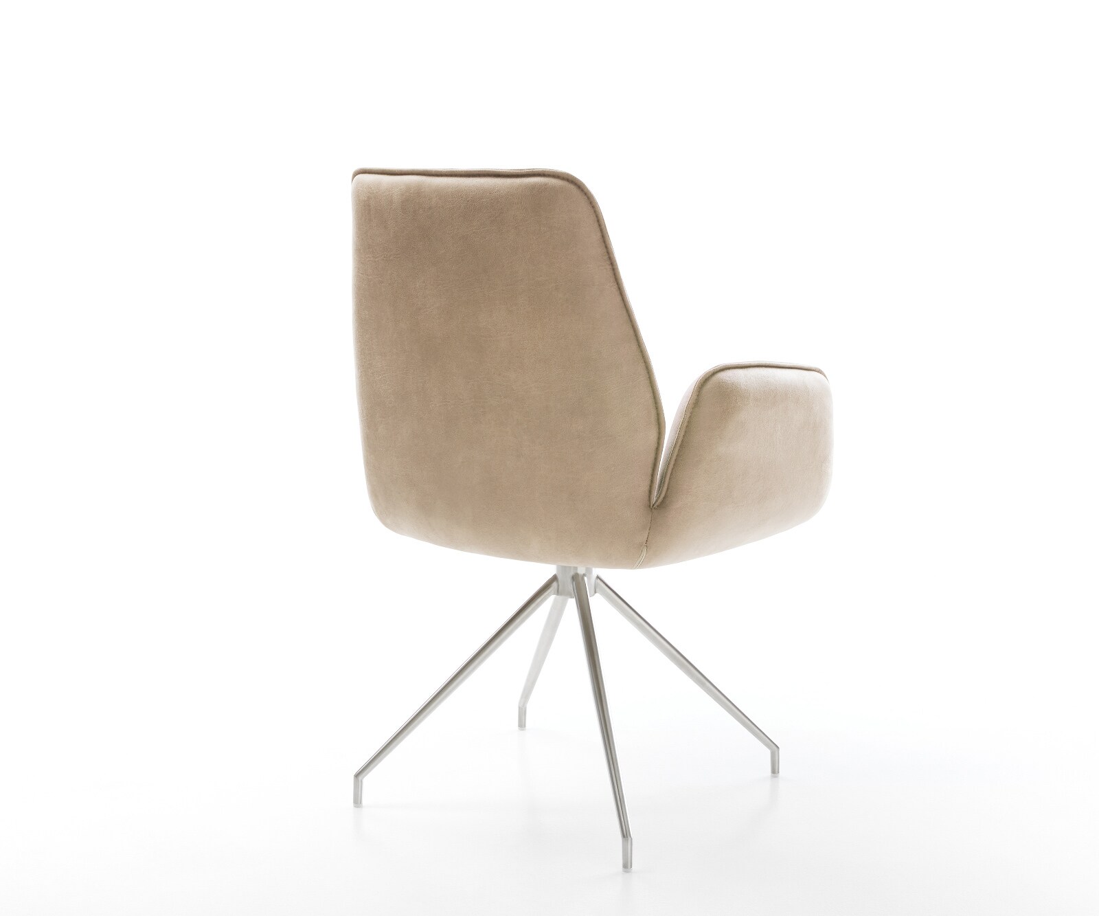 Chaise-de-salle-à-manger Zoa-Flex microvelours beige vintage pied croisé conique acier inoxydable brossé ressorts ensachés 4