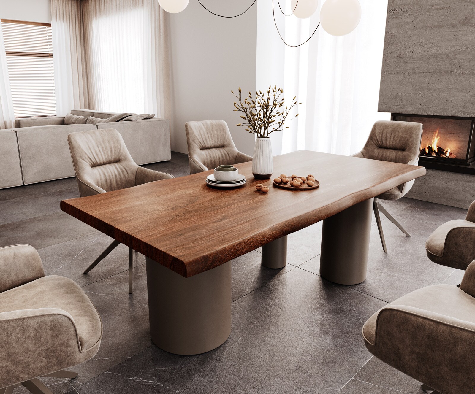 Table à manger Edge 200x100 XL Acacia Marron Troa Métal finition à effet Titane Live-Edge 1