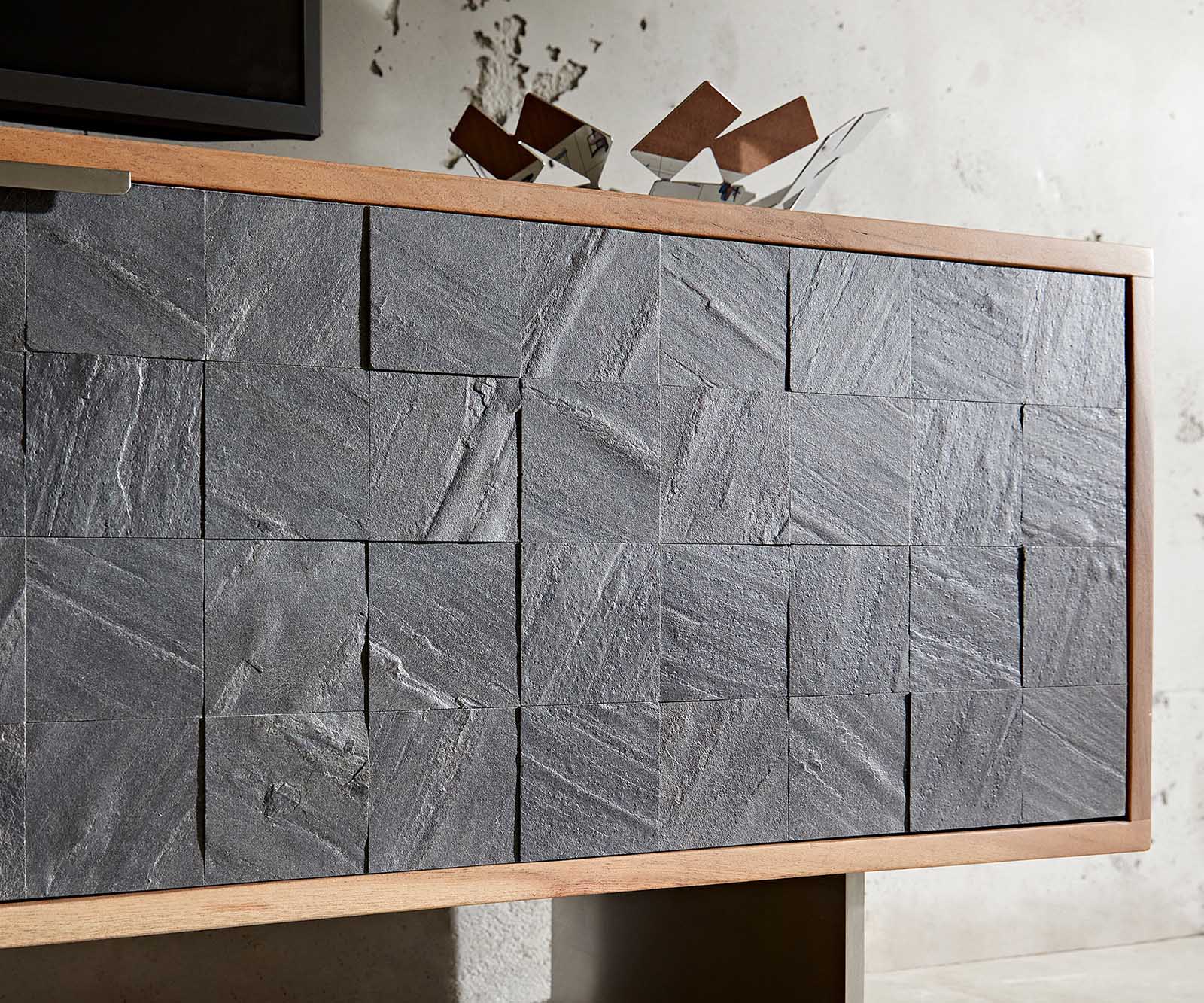 Lowboard Teele 200 cm Akazie Natur Schiefer 2 Türen Fuß schwebend Edelstahl 4 Lowboard Teele 200 cm Akazie Natur Schiefer 2 Türen Fuß schwebend Edelstahl 4