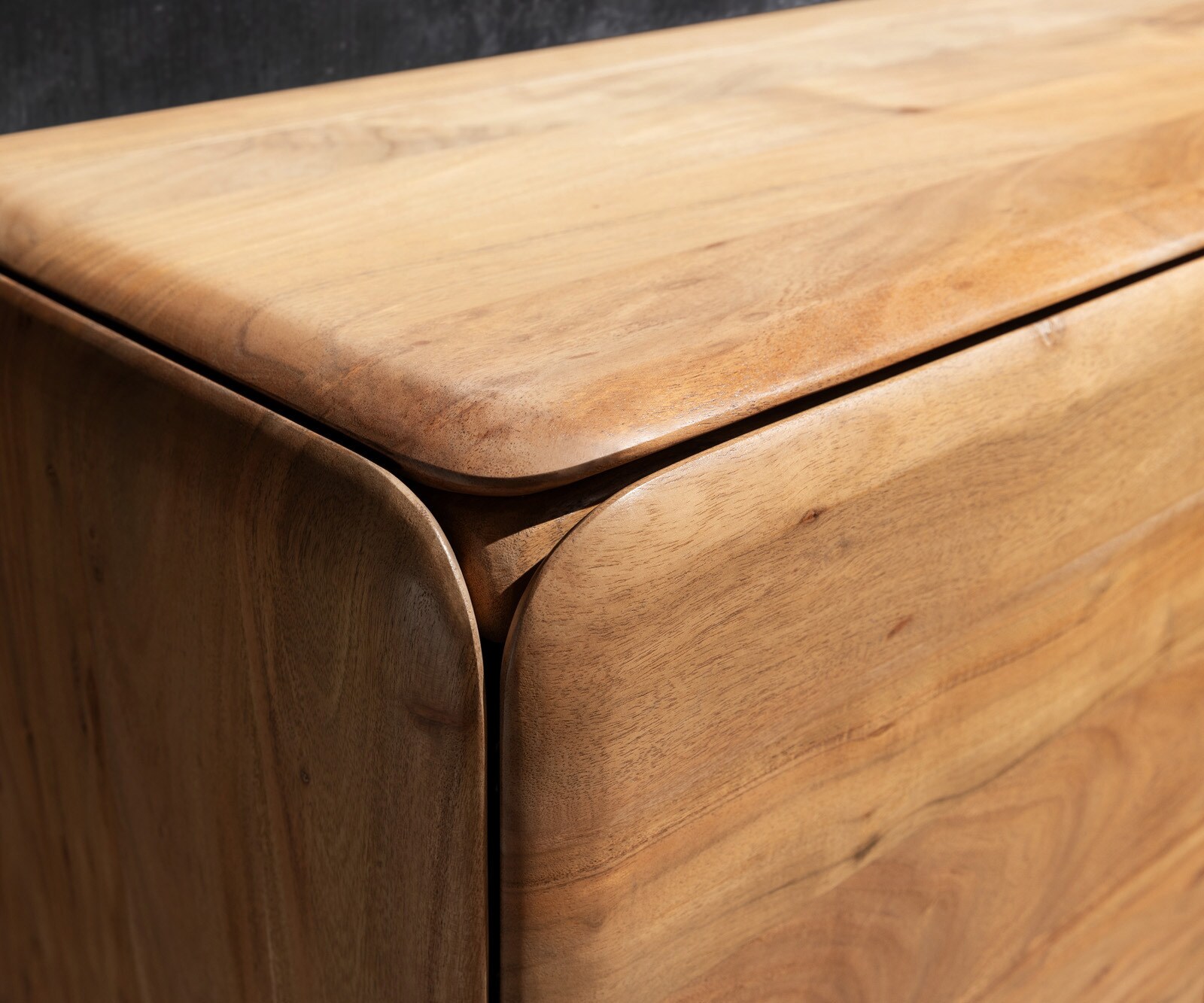 Meuble-TV Shavani 200 cm acacia naturel 4 portes pieds ovales en acier inoxydable 5