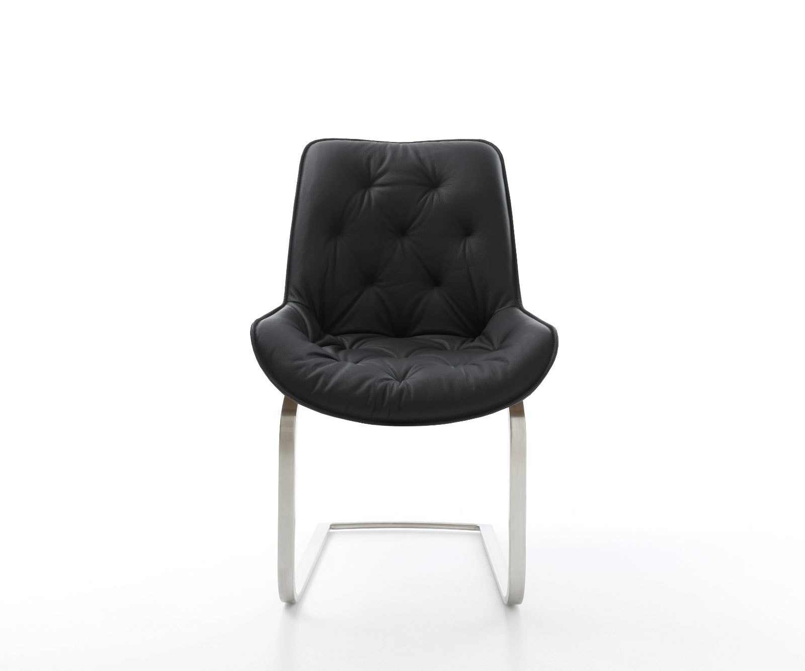 Cantilever Taimi-Flex cuir de vache noir pied cantilever plat acier inoxydable brossé 1
