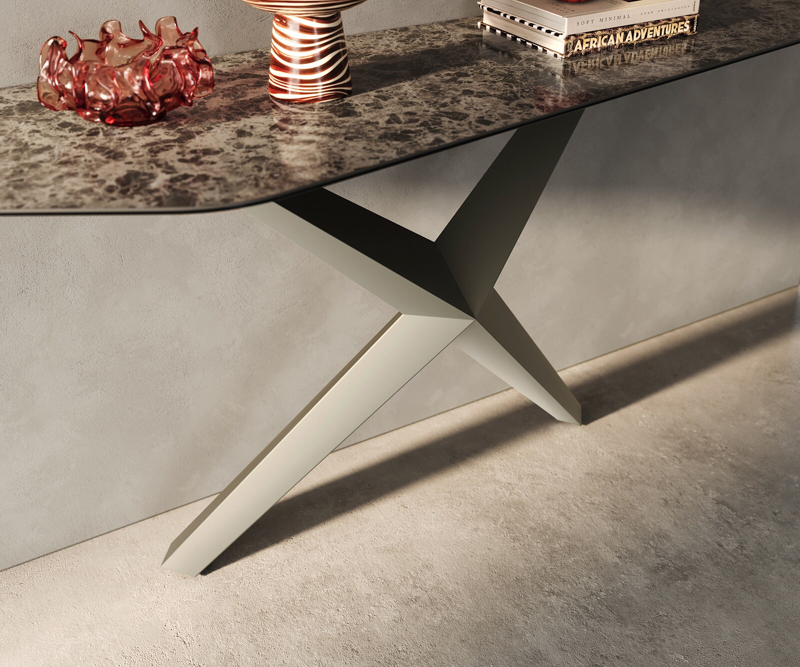Console Edge Polygonal 180x50 cm Céramique Emperador Extra Lucidato Dunkelbraun Zentharo Métal Effektfinish Titan 5