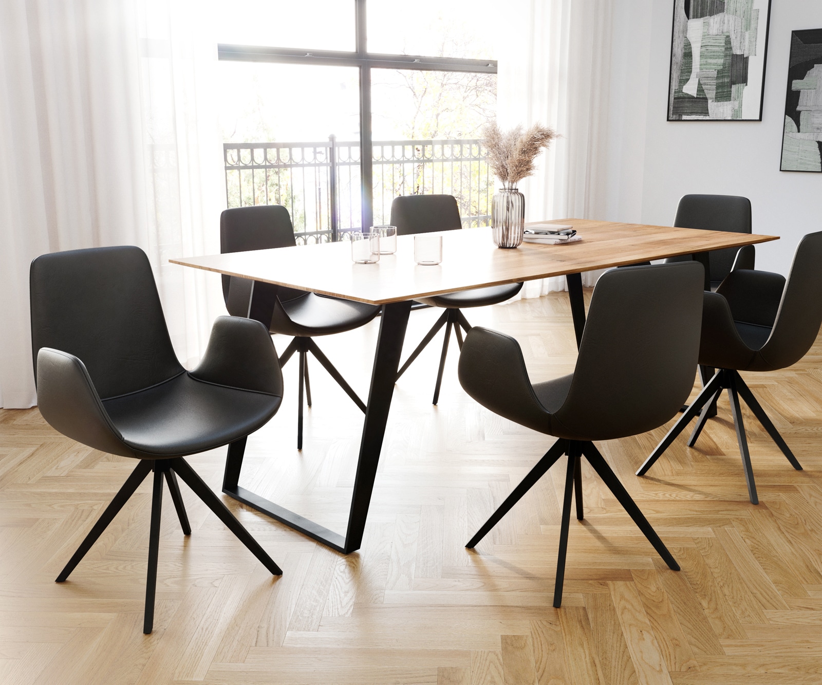 Esszimmerstuhl Ilia-Flex mit Armlehnen Echt-Leder Schwarz Kreuzgestell kantig Schwarz 3 Esszimmerstuhl Ilia-Flex mit Armlehnen Echt-Leder Schwarz Kreuzgestell kantig Schwarz 3